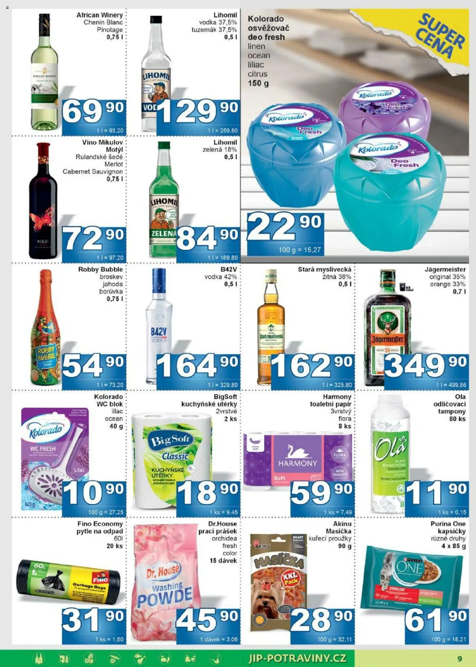 Jip leták od 28.01.2026 | Strana: 9 | Produkty: Jägermeister, Purina, Kuchyňské utěrky, Tuzemák