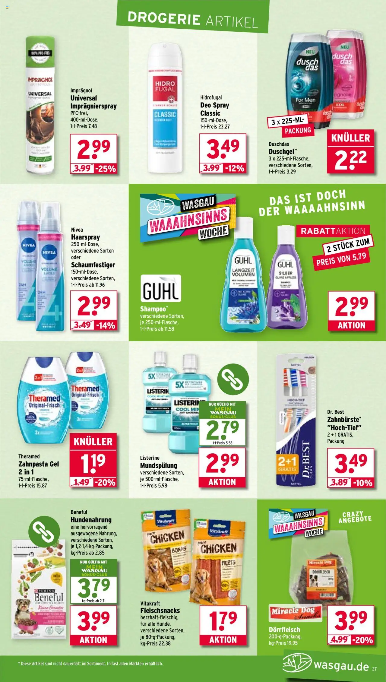Wasgau Prospekt 	 – gültig ab 29.09.2025 | Seite: 27 | Produkte: Shampoo, Zahnpasta, Duschdas, Listerine