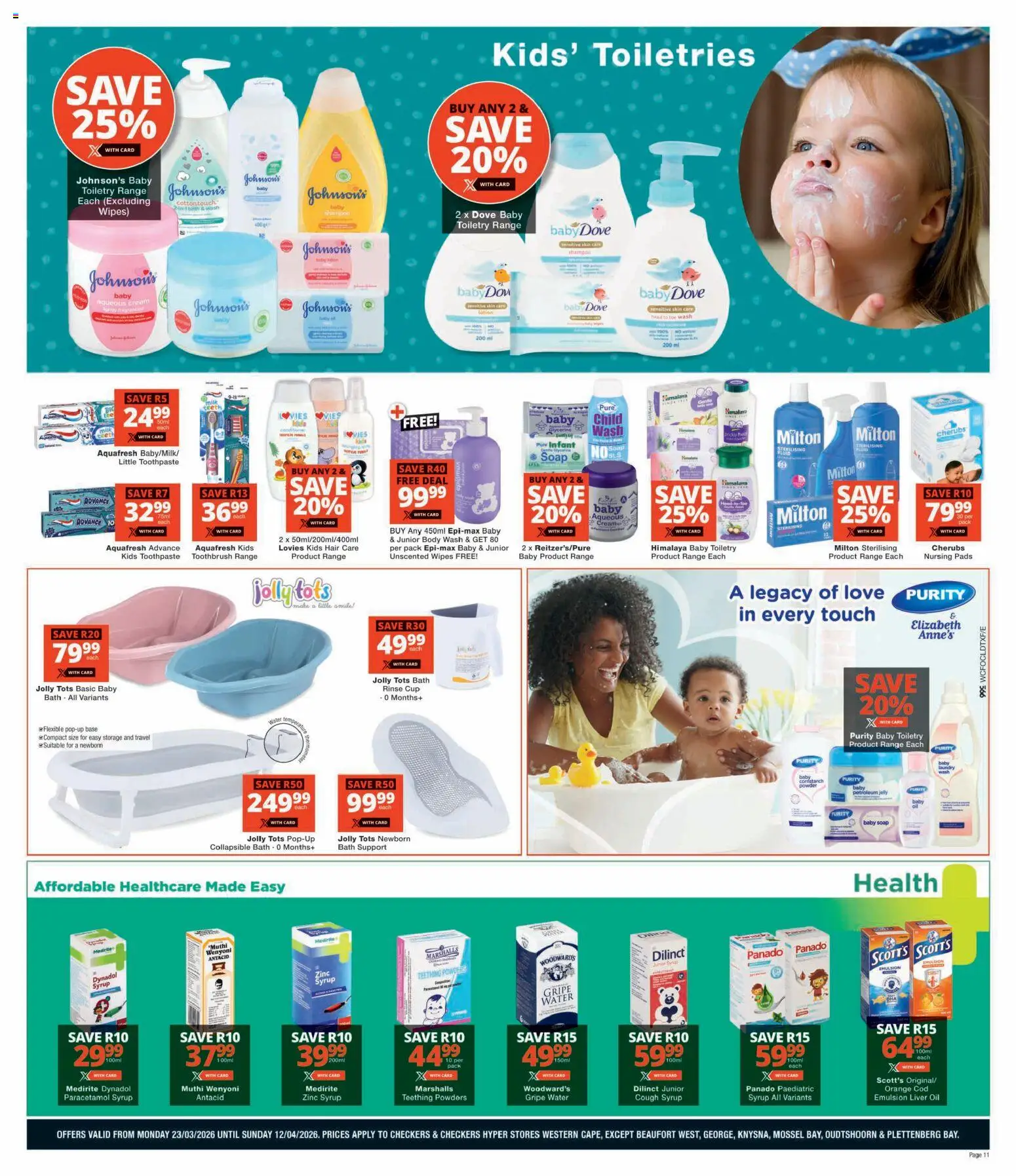New Checkers catalogue – valid from 23.03.2026 | Page: 11 | Products: Drone, Cough syrup, Powder, Body wash