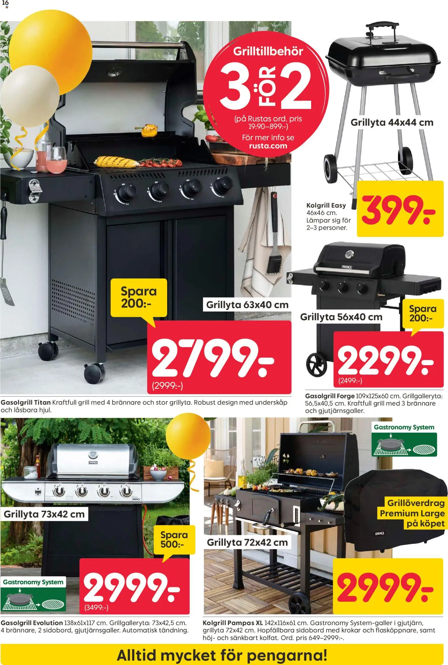 Rusta reklamblad aktuell från 13.04.2026 | Sida: 16 | Produkter: Grill, Gasolgrill, Kolgrill