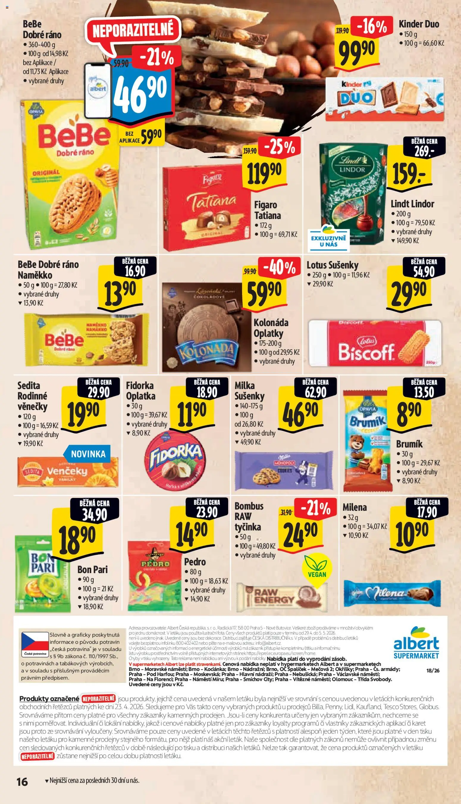 Albert leták - Supermarket od 29.04.2026 | Strana: 24 | Produkty: Lotus sušenky, Lindt, Bebe, Fidorka