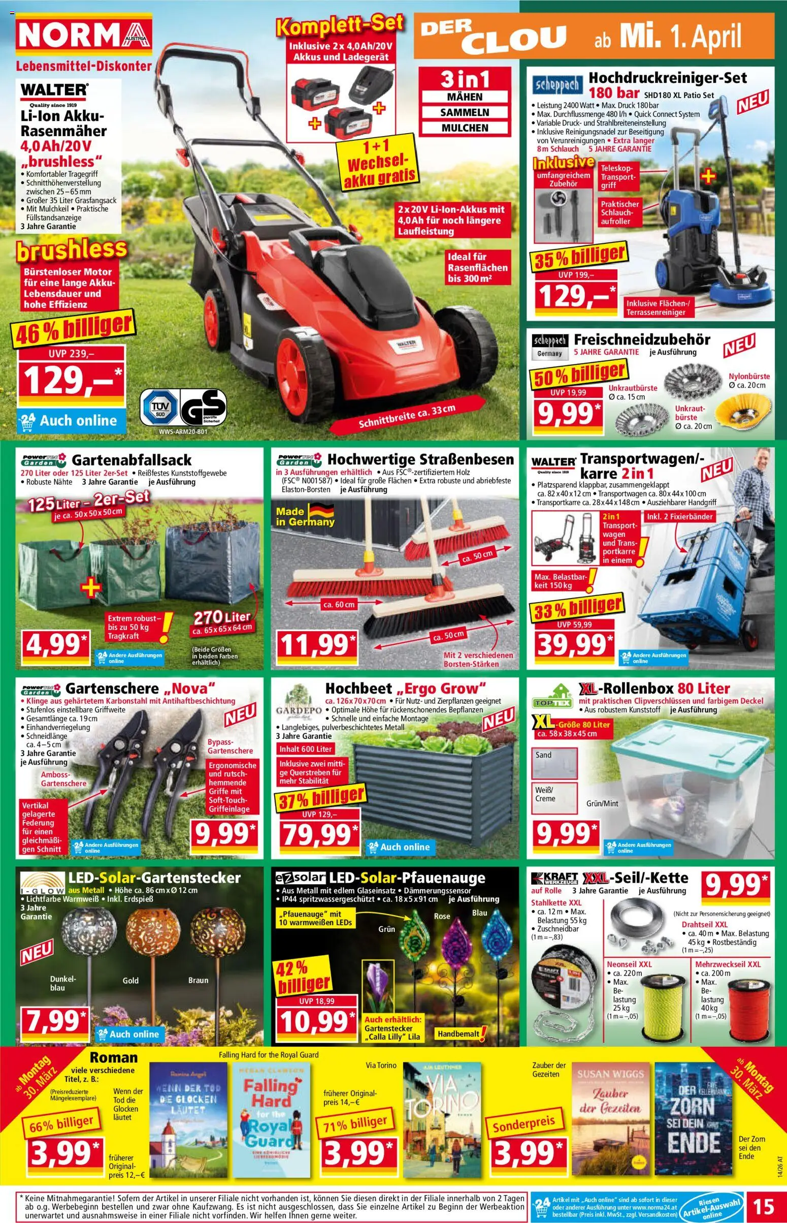 Norma Flugblatt gültig ab 30.03.2026 | Seite: 15 | Produkte: Rasenmäher, Bürste, Creme