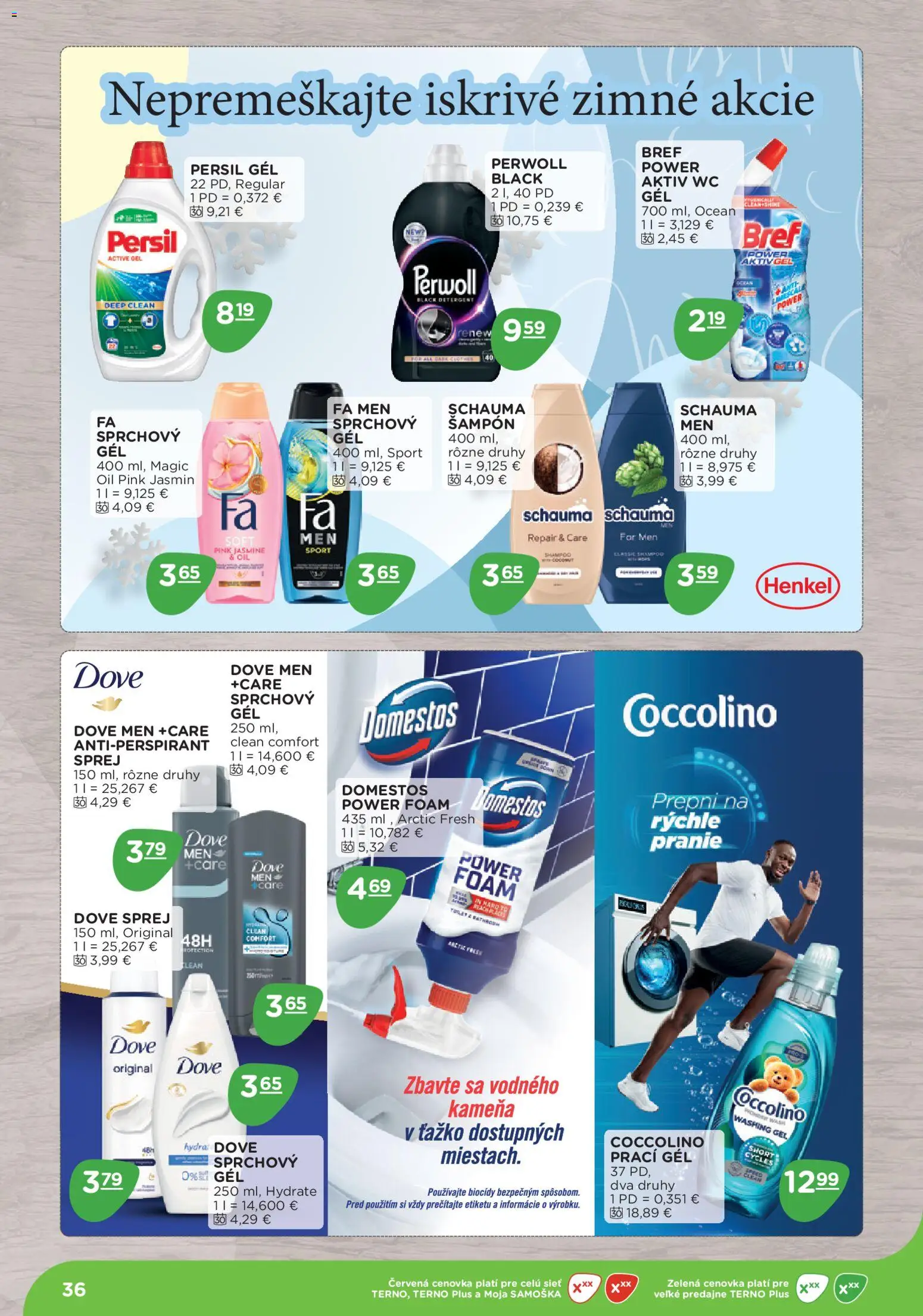 Nové Terno akcie – leták je platný od 10.11.2025 | Strana: 36 | Produkty: Perwoll, Wc, Antiperspirant, Coccolino