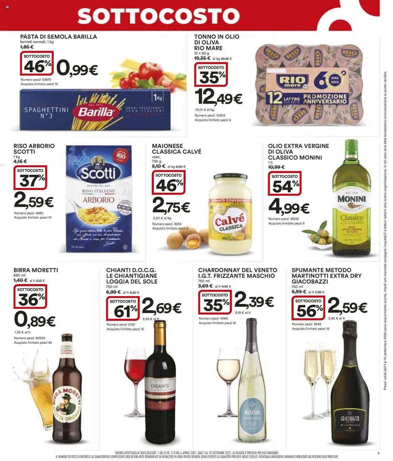 Volantino Ipercoop del 01.09.2025 | Pagina: 3 | Prodotti: Riso, Olio, Birra Moretti, Spumante