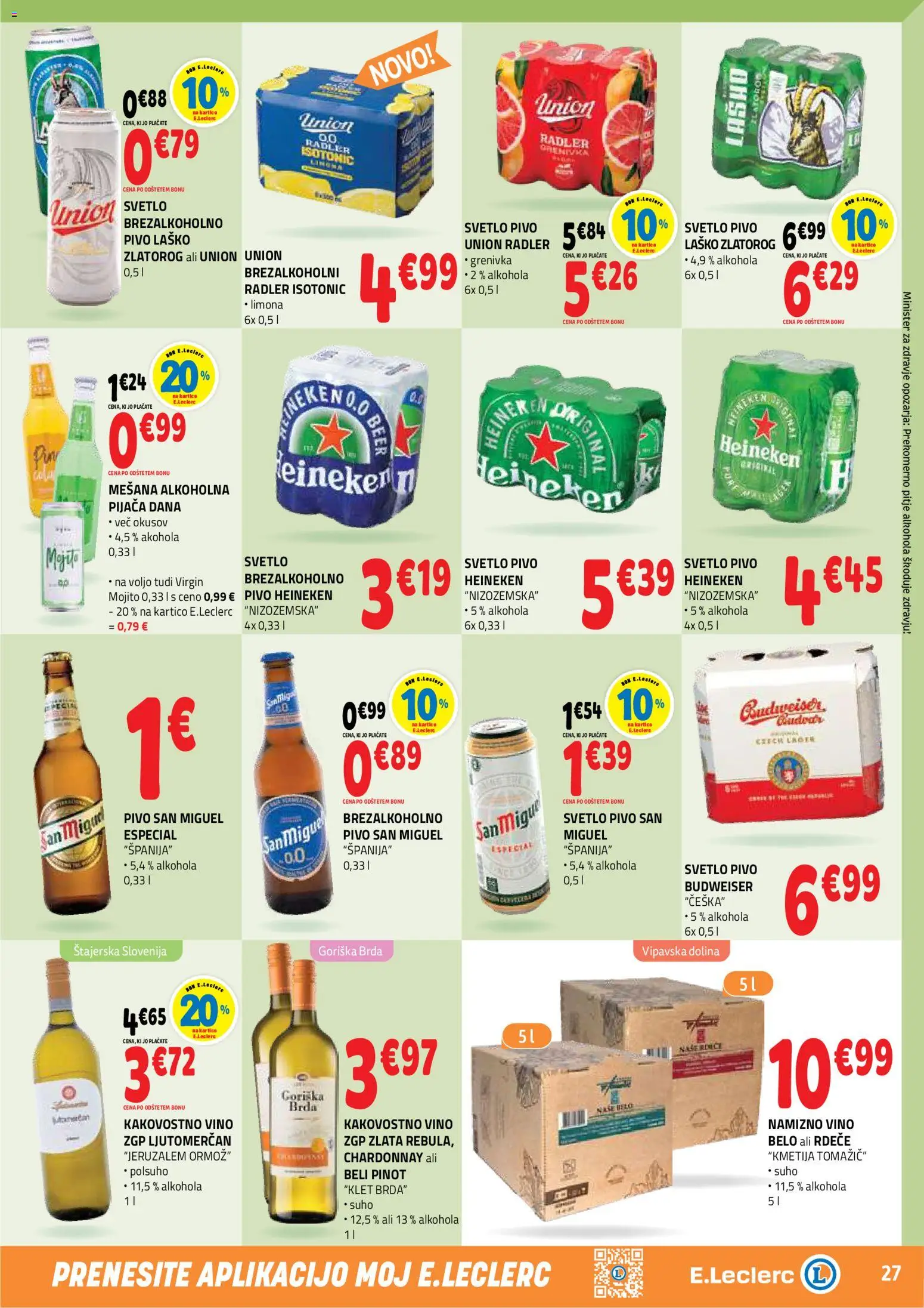 Novi E.leclerc katalog ponudbe – veljaven od 22.04.2026 | Stran: 27 | Izdelki: Falafel, Radler, Vino, Pivo