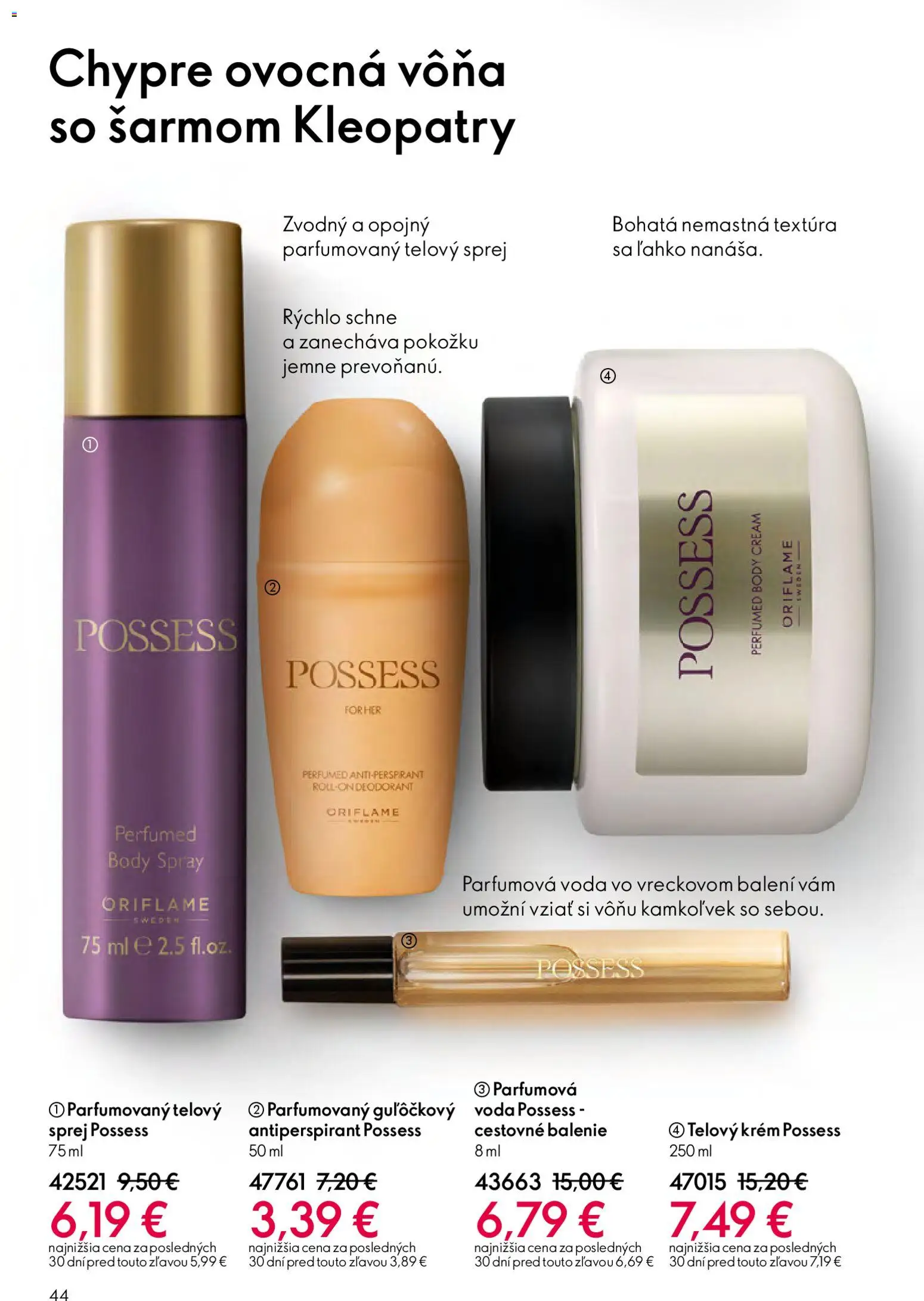 Nové Oriflame akcie – leták je platný od 27.05.2026 | Strana: 44 | Produkty: Telový krém, Antiperspirant, Krém, Voda