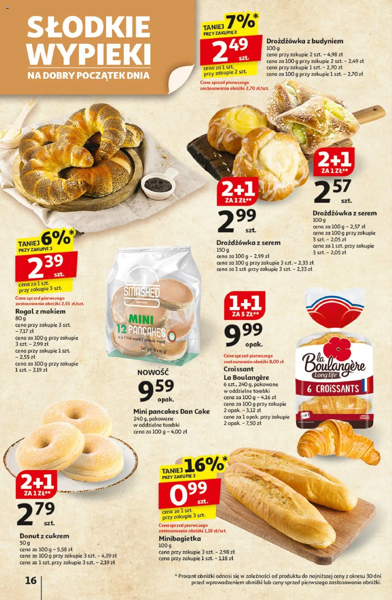 Auchan Gazetka - Odlotowe ceny na start szkoły Hipermarket od 28.08.2025 | Strona: 16 | Produkty: Drożdżówka z budyniem, Donut, Pancakes, Torebki