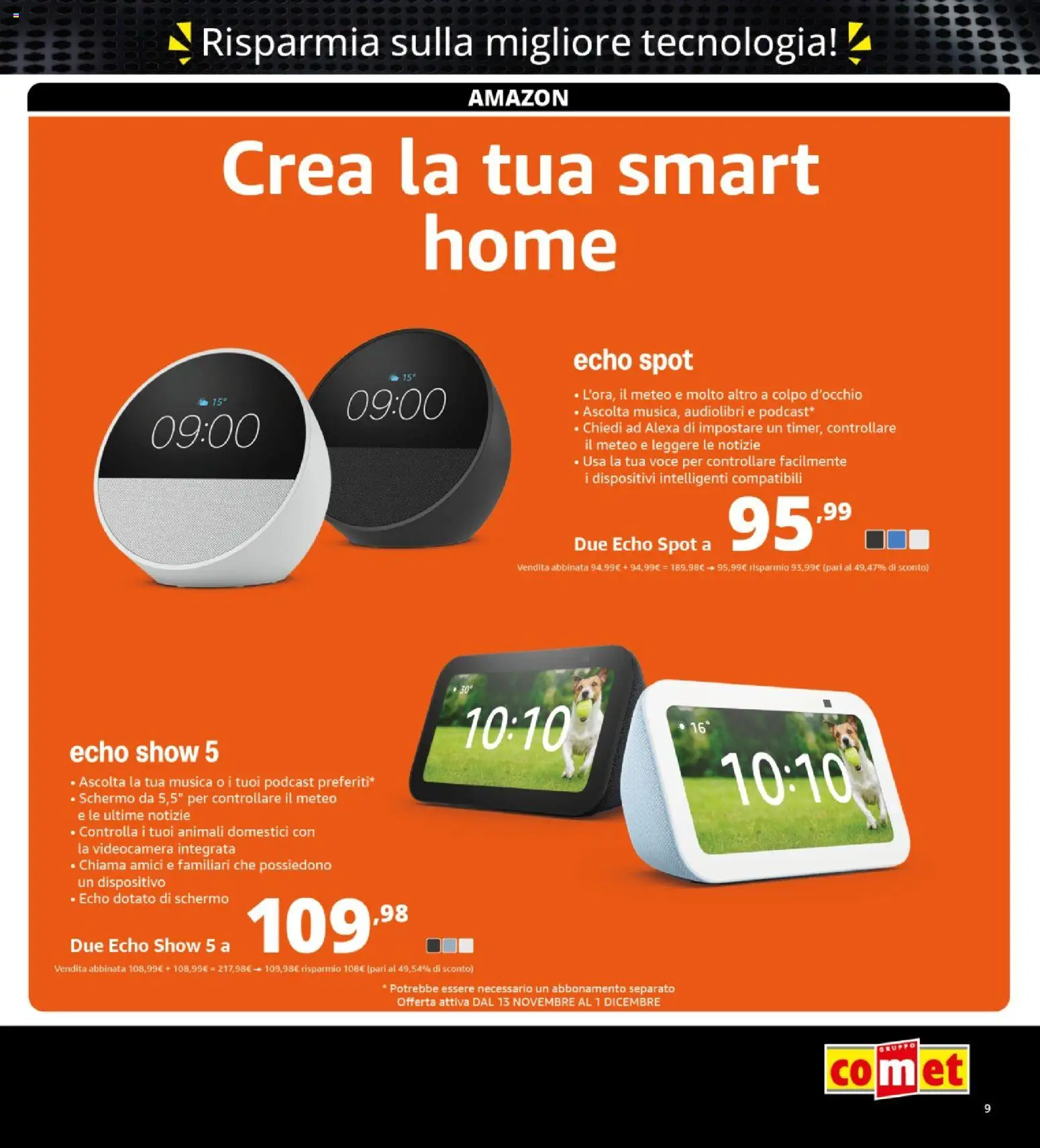 Volantino Comet del 13.11.2025 | Pagina: 9 | Prodotti: Schermo, Videocamera