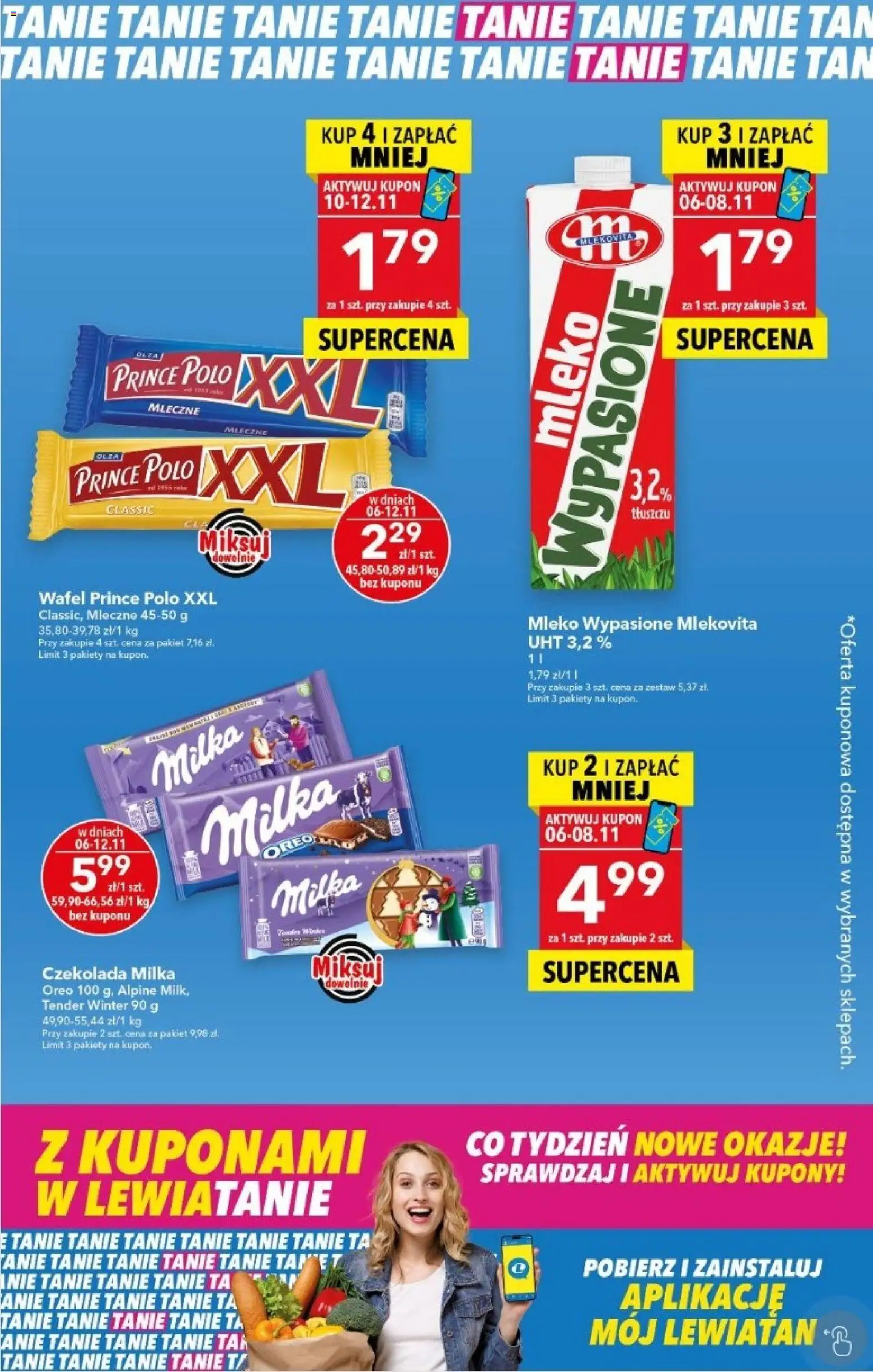 Lewiatan gazetka - Z Kuponami w Lewiatanie od 06.11.2025 | Strona: 1 | Produkty: Prince polo xxl, Milka, Mleko, Czekolada