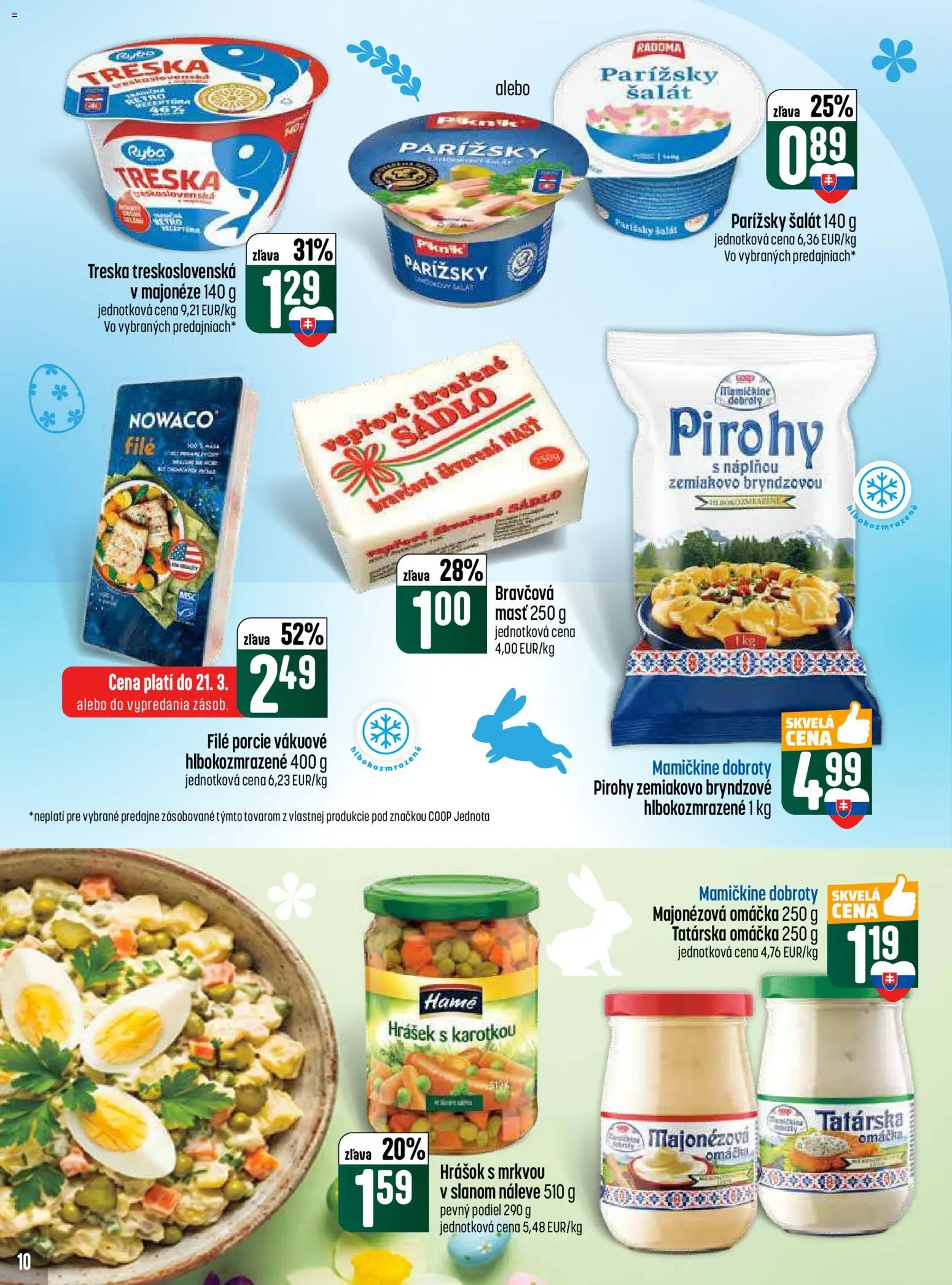 Nové COOP Jednota akcie – leták je platný od 19.03.2026 | Strana: 10 | Produkty: Pirohy, Šalát, Omáčka, Treska