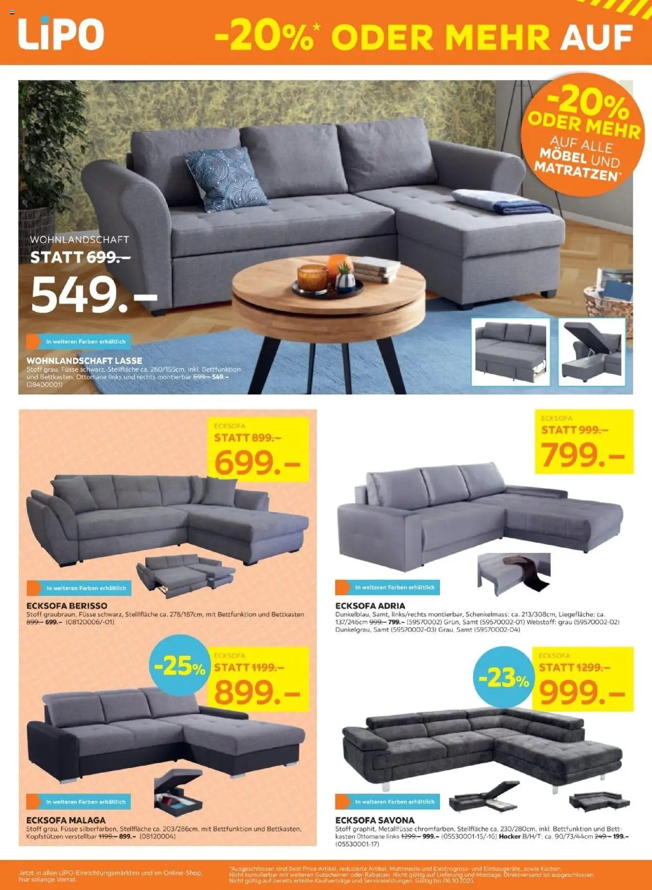 Lipo Aktionen – gültig ab 22.09.2025 | Seite: 4 | Produkte: Hocker, Bett, Ecksofa, Wohnlandschaft