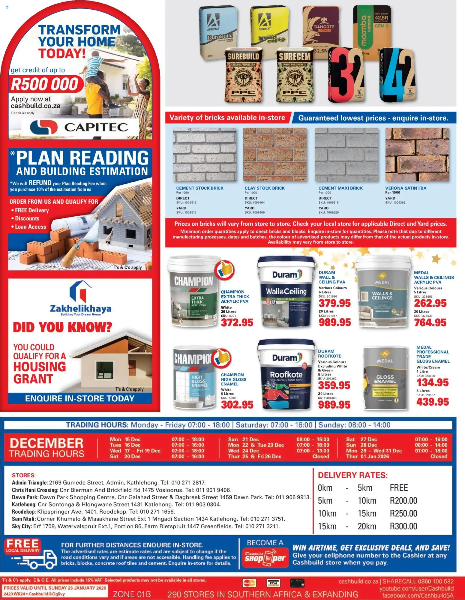 New Cashbuild catalogue – valid from 08.12.2025 | Page: 4 | Products: Dates, Stock, Enamel, Cement