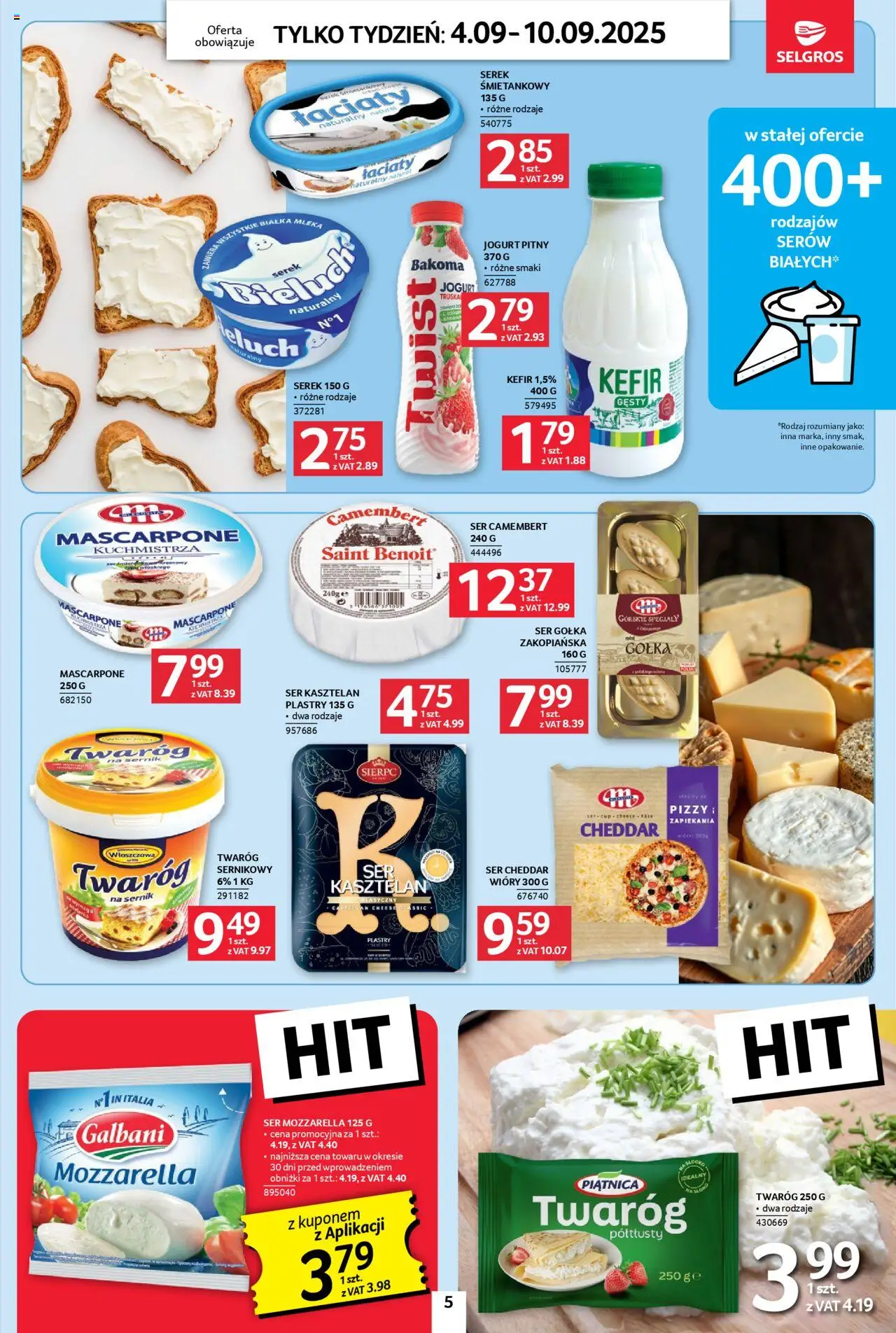 Selgros cash&carry Gazetka - Jeszcze więcej super promocji od 04.09.2025 | Strona: 5 | Produkty: Ser camembert, Twaróg na sernik, Ser, Cheddar