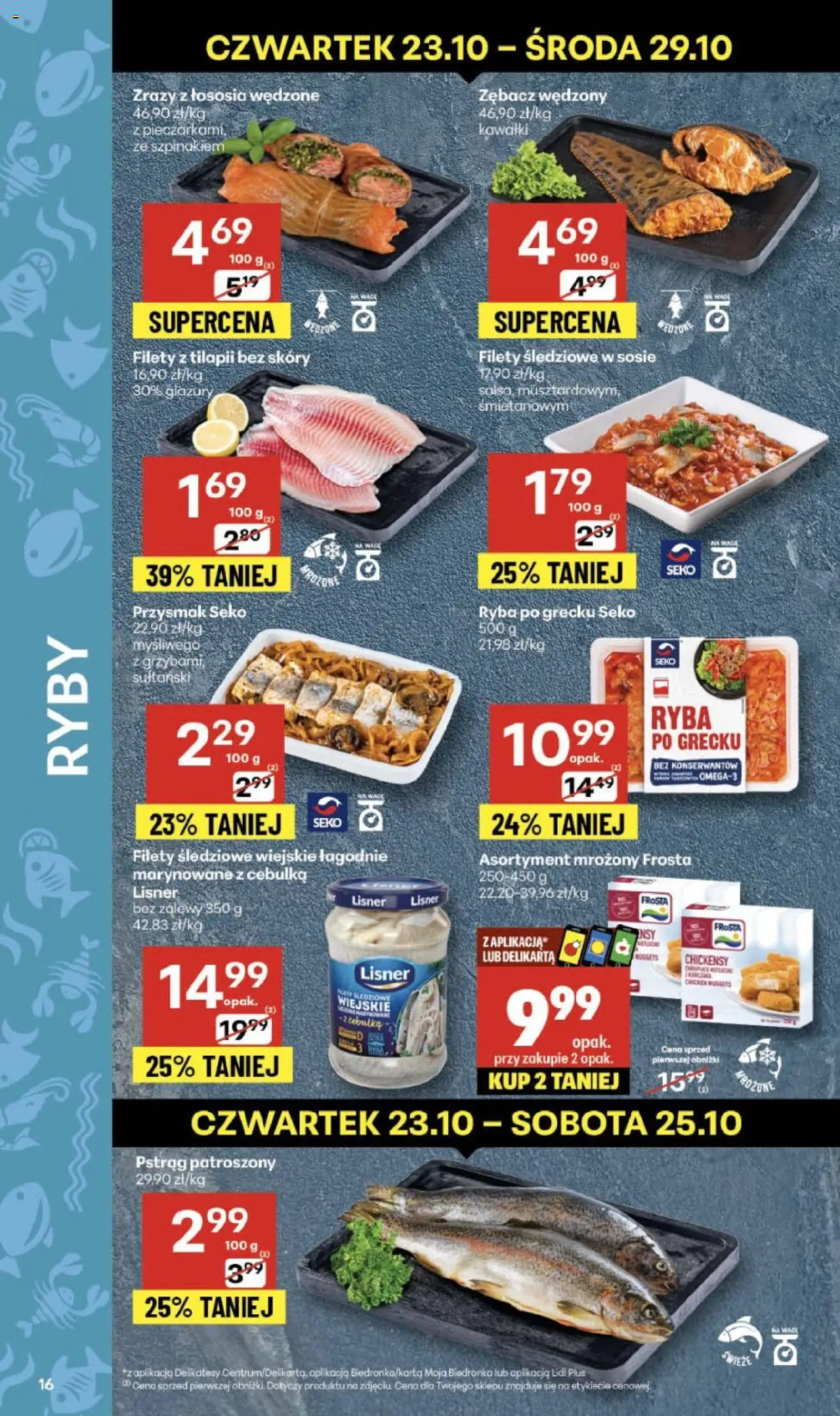 Delikatesy Centrum Gazetka - Sklepy Własne od 23.10.2025 | Strona: 16 | Produkty: Pstrąg, Delikatesy, Ryba po grecku, Ryba