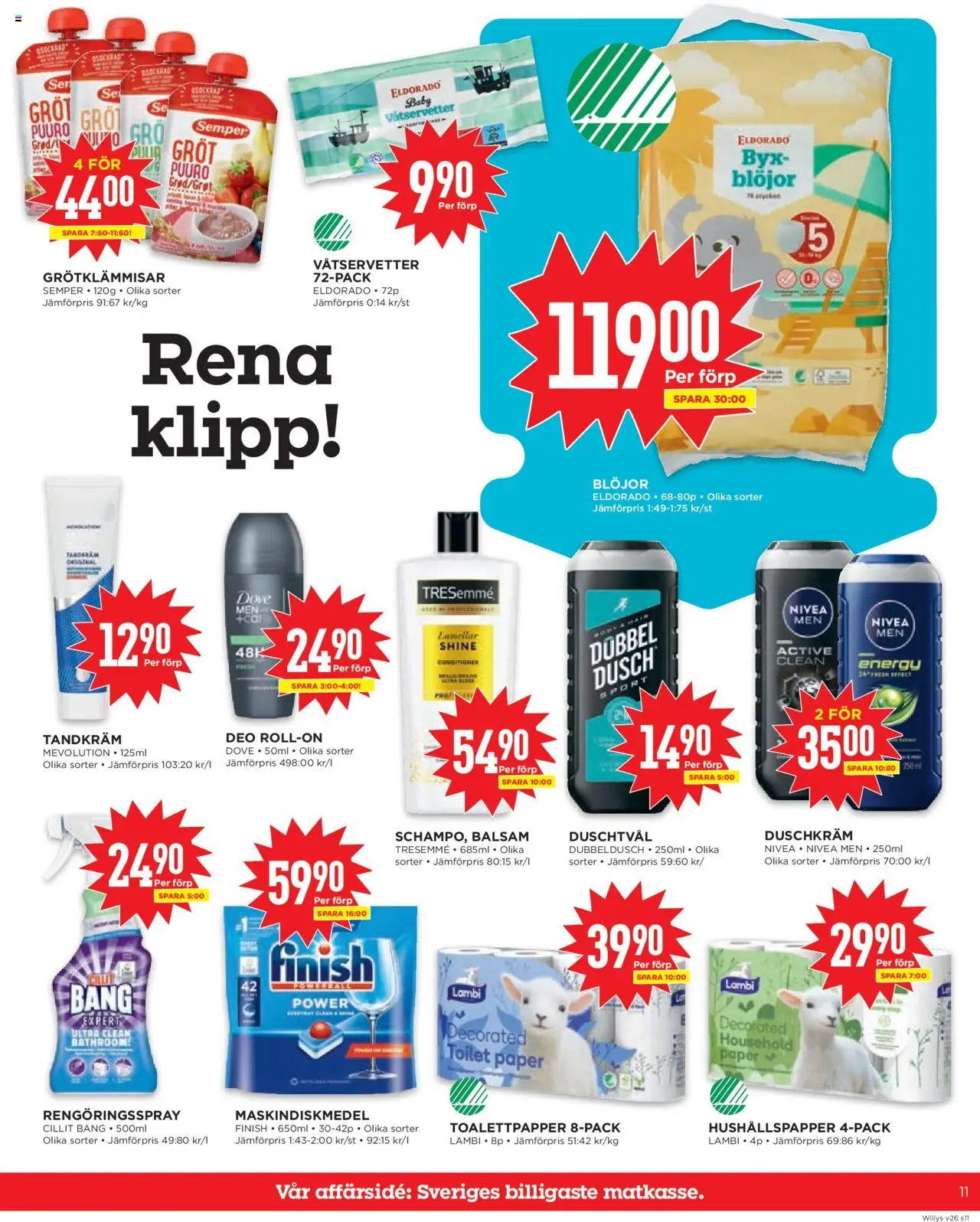 Willys reklamblad aktuell från 23.06.2025 | Sida: 11 | Produkter: Balsam, Duschtvål, Tandkräm, Toalettpapper