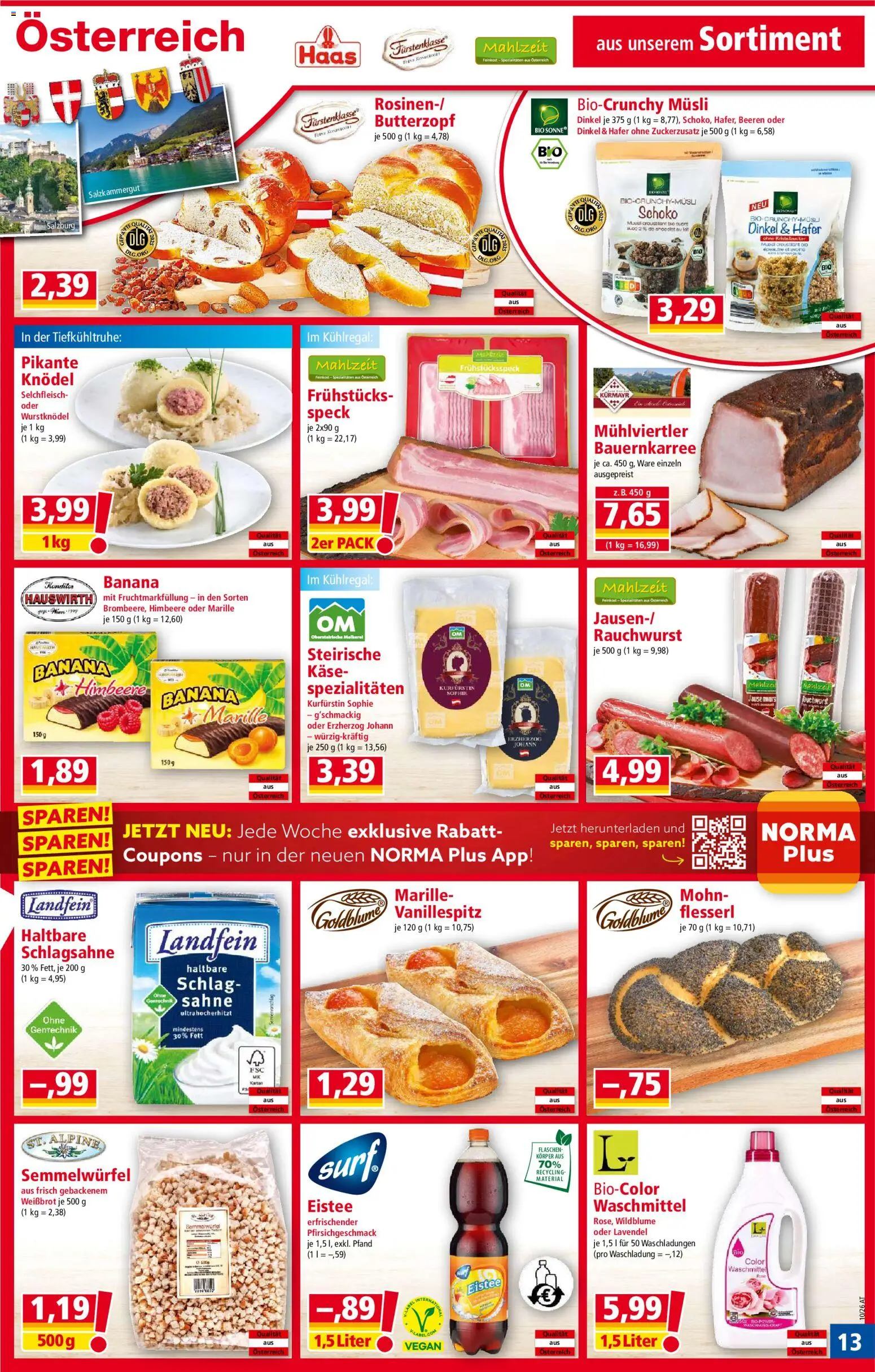 Norma Flugblatt gültig ab 02.03.2026 | Seite: 13 | Produkte: Sahne, Himbeere, Käse, Waschmittel