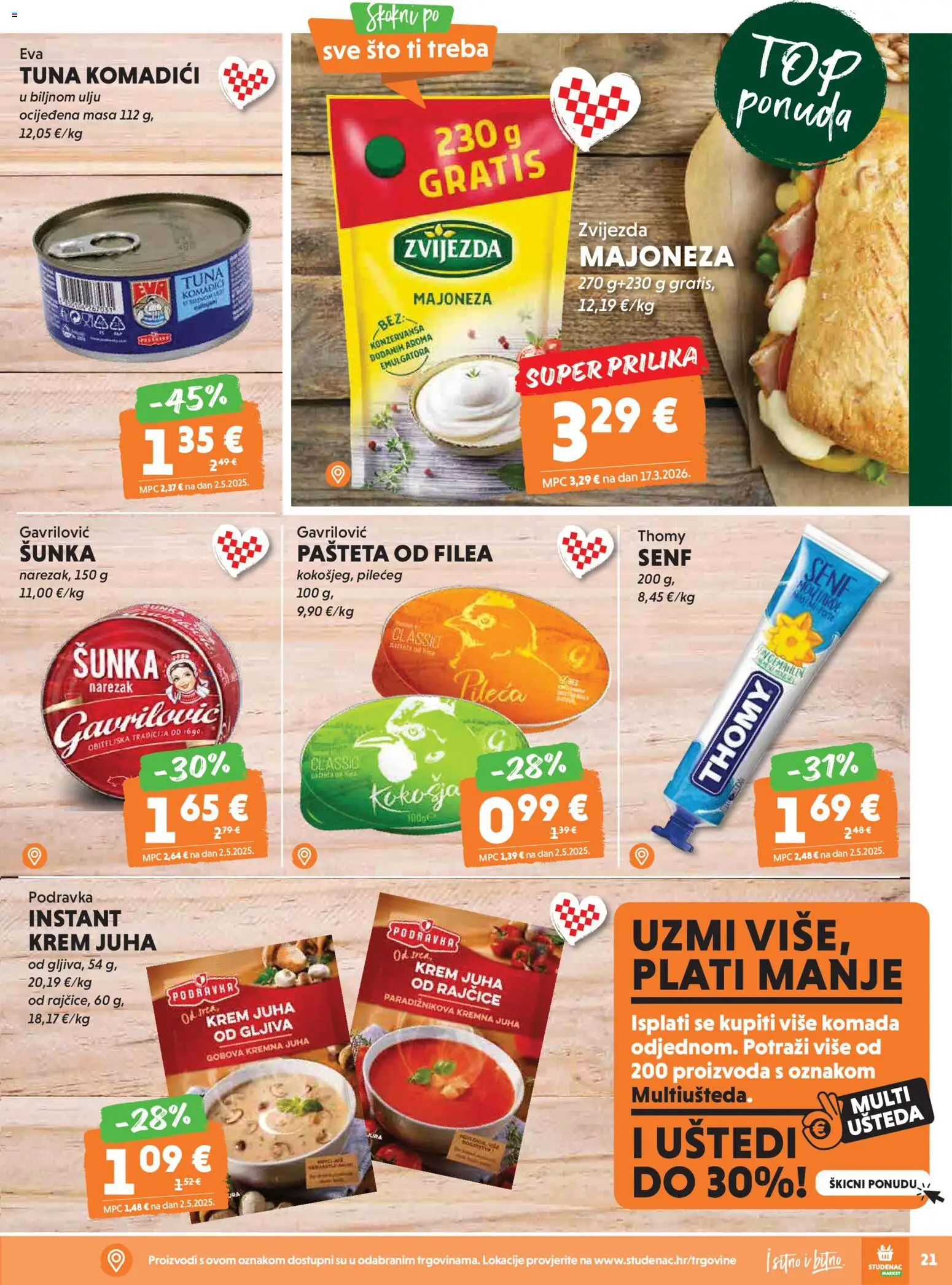 Studenac katalog | vrijedi od 08.04.2026 | Stranica: 21 | Proizvodi: Šunka, Pašteta, Juha, Tuna
