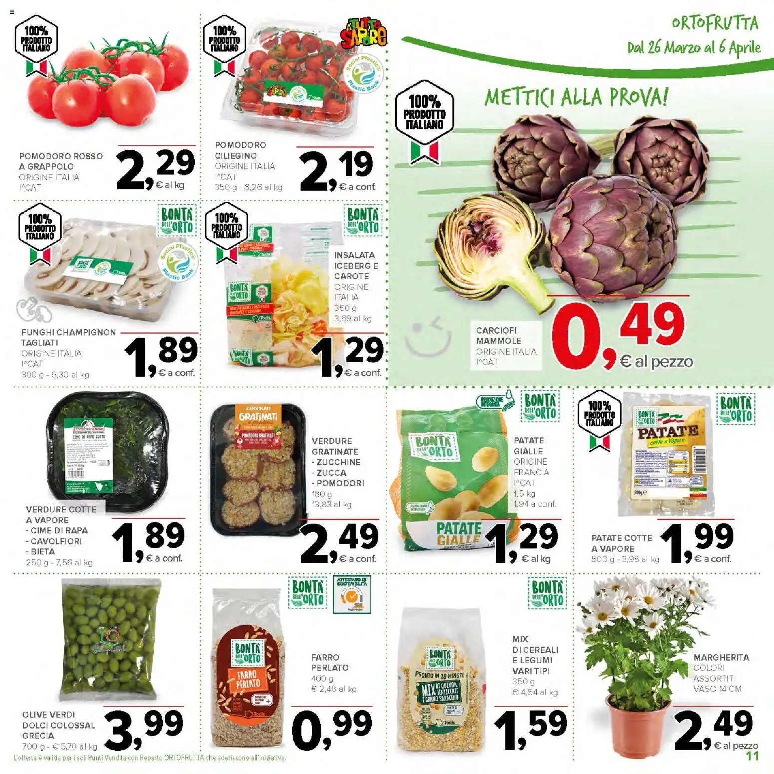 Volantino Todis del 26.03.2026 | Pagina: 11 | Prodotti: Legumi, Carciofi, Vaso, Farro