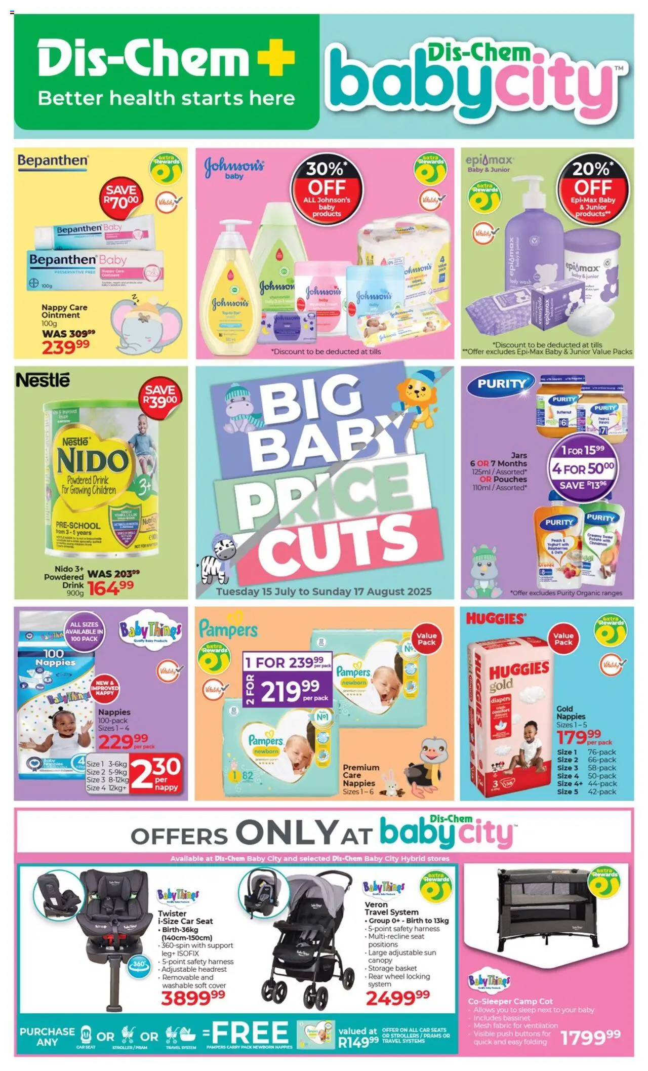 Dis-Chem Big Baby Price Cuts │ valid from 15.07.2025 | Page: 1 | Products: Cover, Preservative, Body wash, Nappies