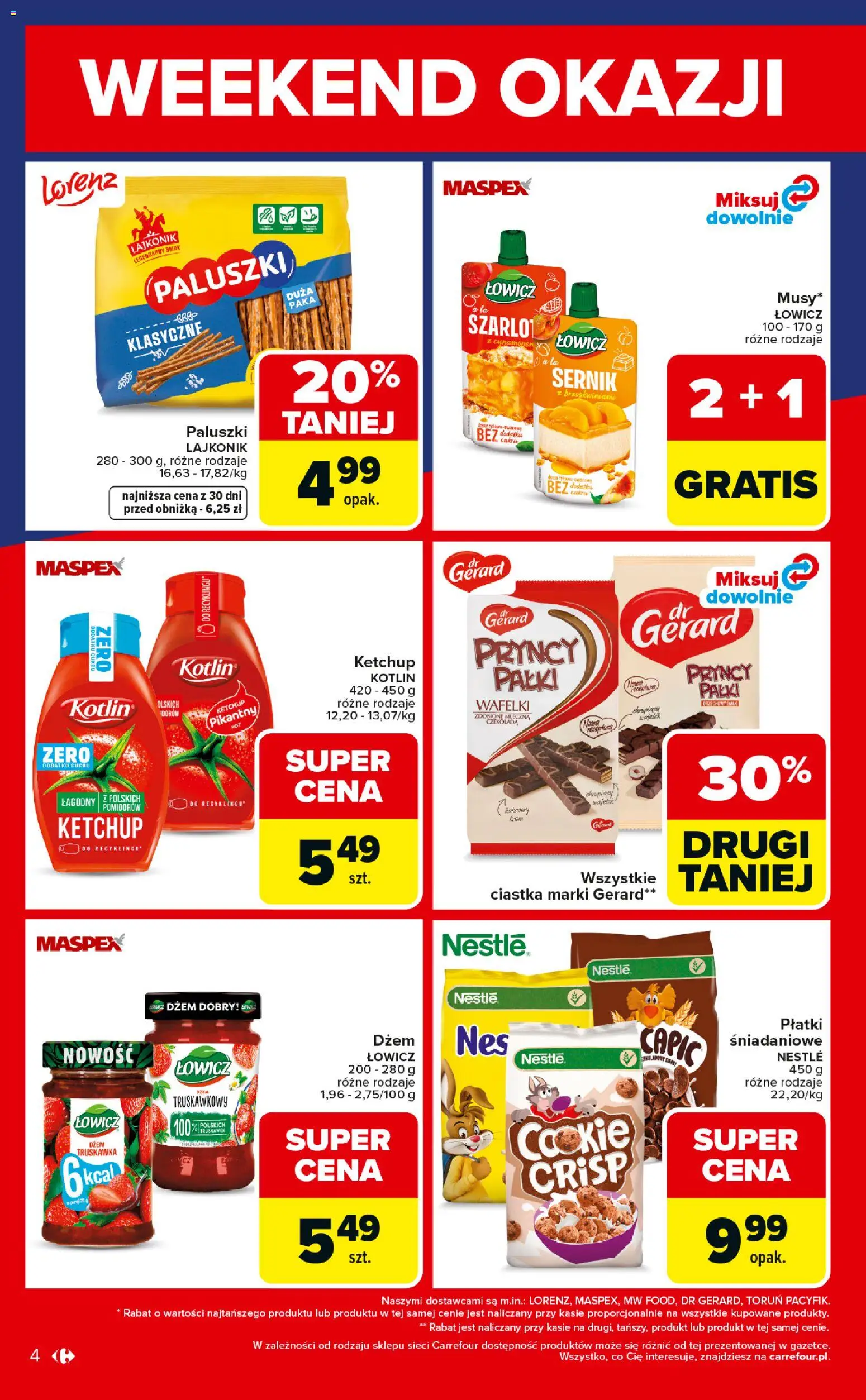 Carrefour gazetka - Weekend okazji od 09.04.2026 | Strona: 4 | Produkty: Paluszki, Wafelki, Czekolada, Ciastka
