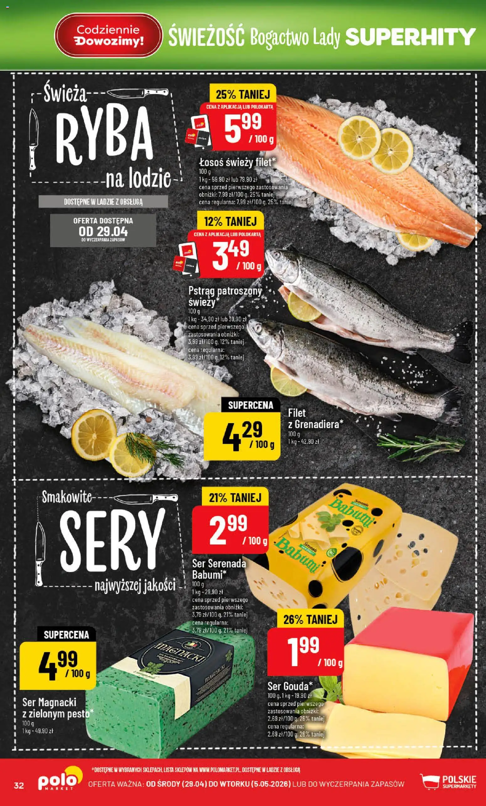 POLOmarket gazetka od 29.04.2026 | Strona: 32 | Produkty: Pesto, Sery, Ser, Ryba