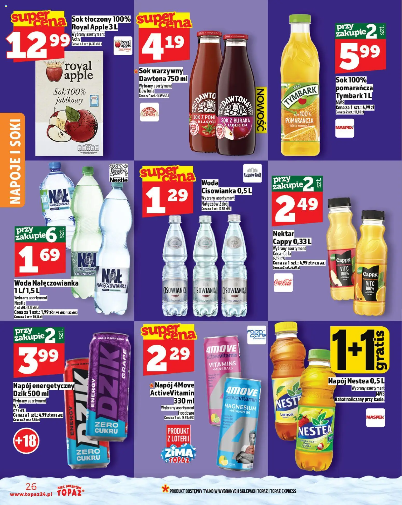 Topaz Gazetka MAZ od 27.11.2025 | Strona: 26 | Produkty: Napoje, Sok, Woda, Sok warzywny