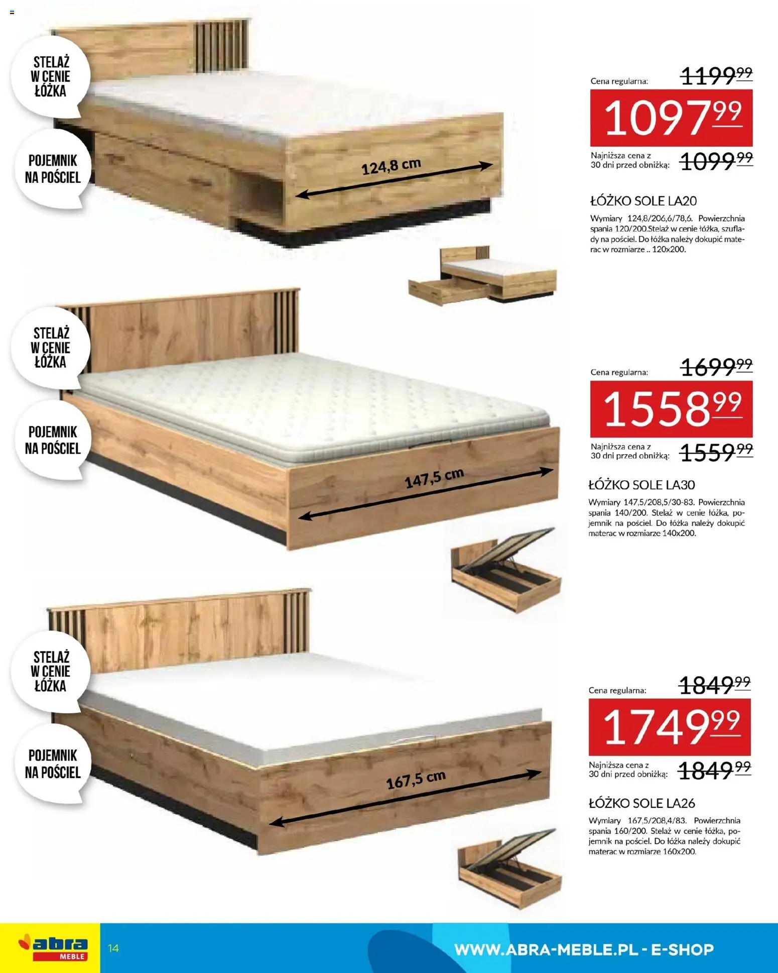Abra meble Gazetka od 29.01.2026 | Strona: 14 | Produkty: Pościel, Łóżko, Materac