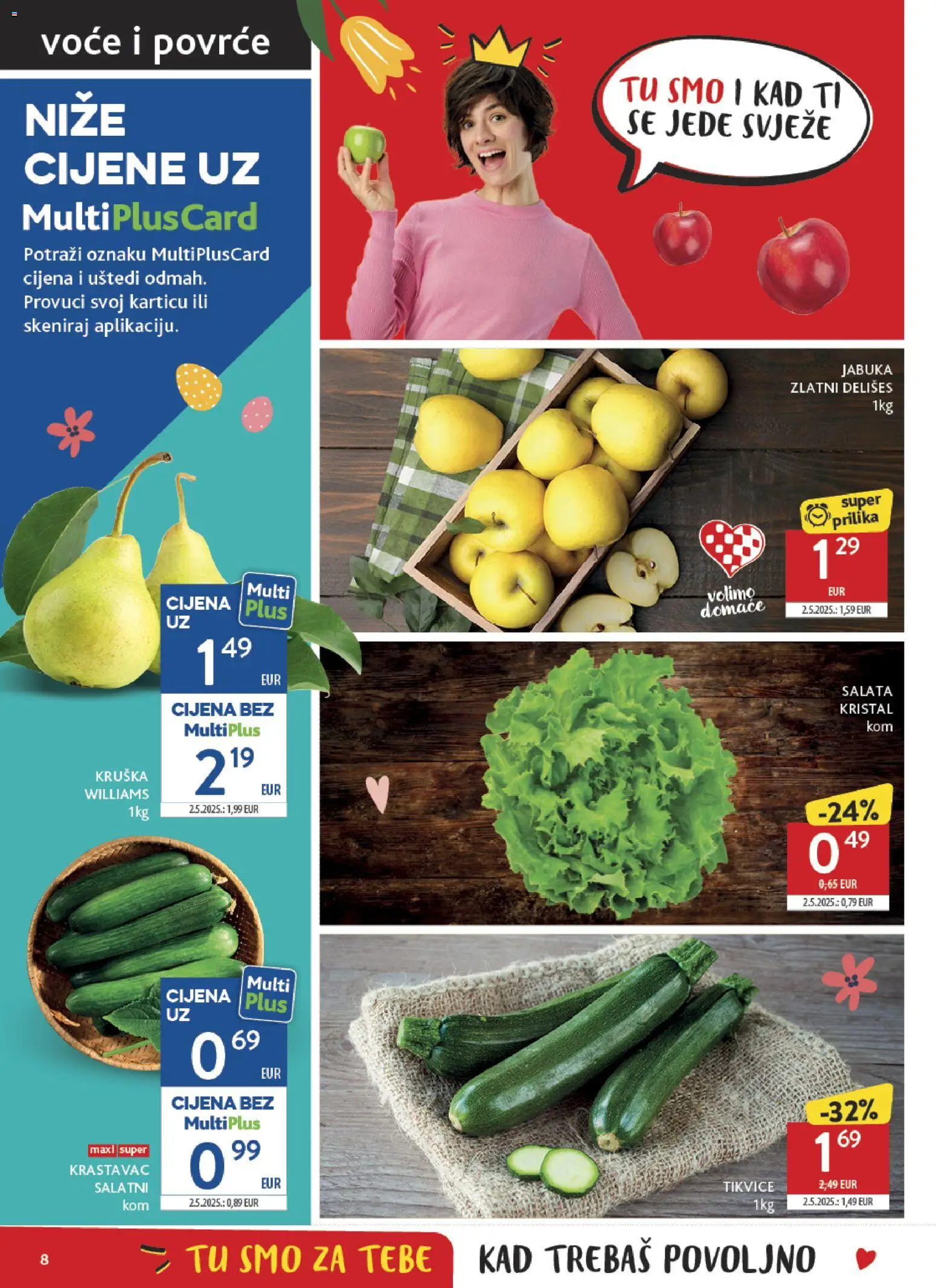Konzum katalog | vrijedi od 01.04.2026 | Stranica: 8 | Proizvodi: Tikvice, Krastavac, Kruška, Jabuka