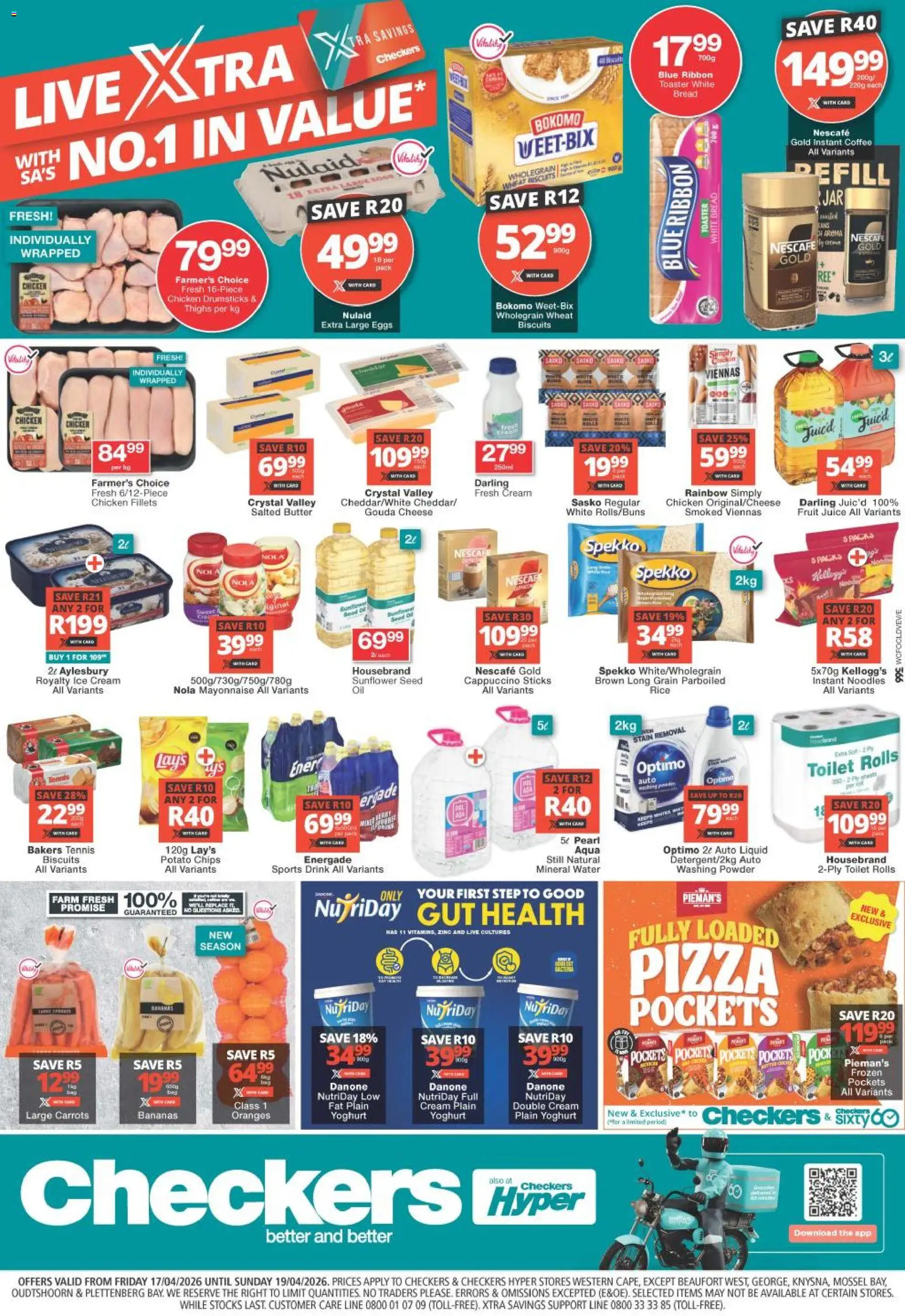 New Checkers catalogue – valid from 17.04.2026 | Page: 1 | Products: Toilet, Pizza, Chips, Water