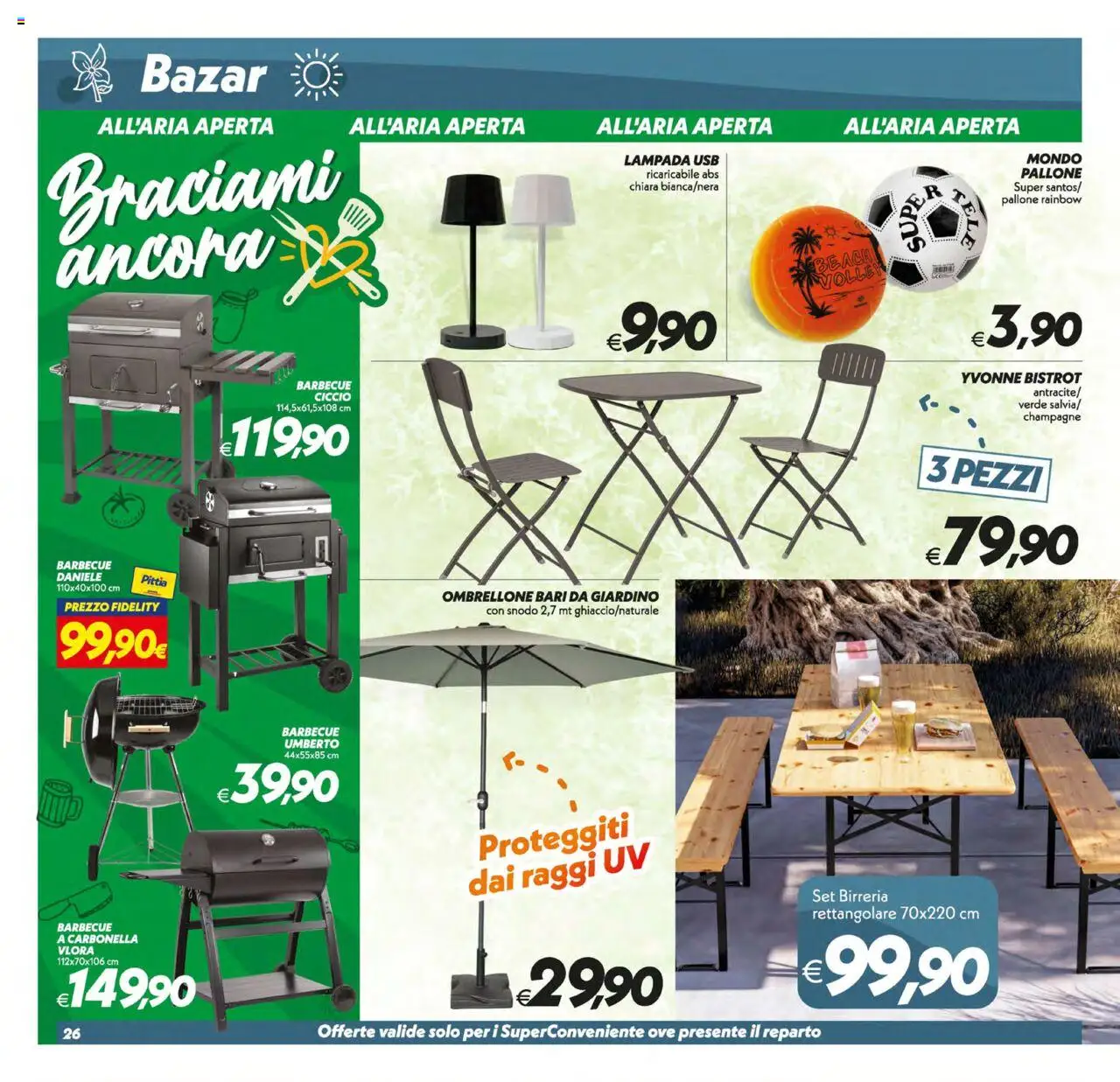 Volantino SuperConveniente del 12.08.2025 | Pagina: 26 | Prodotti: Ombrellone, Barbecue, Set birreria, USB