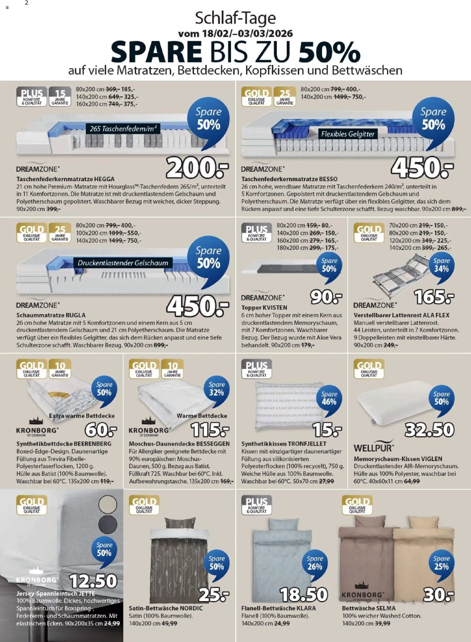 JYSK Angebote gültig ab 17.02.2026 | Seite: 2 | Produkte: Hülle, Matratze, Kissen, Lattenrost