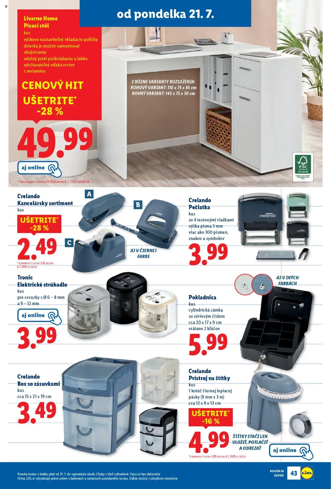 Lidl leták │ platný od 21.07.2025 | Strana: 57 | Produkty: Stôl, Poličky, Písací stôl, Strúhadlo