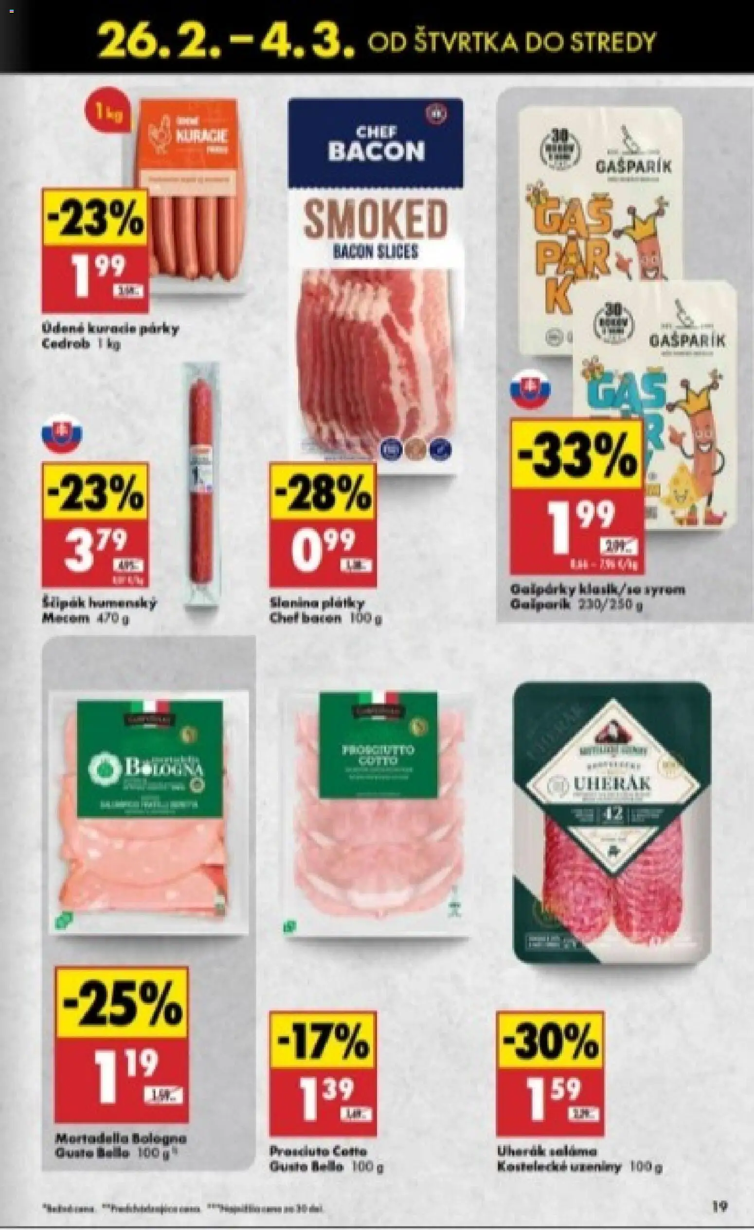 Nové Biedronka akcie – leták je platný od 26.02.2026 | Strana: 19 | Produkty: Slanina, Párky