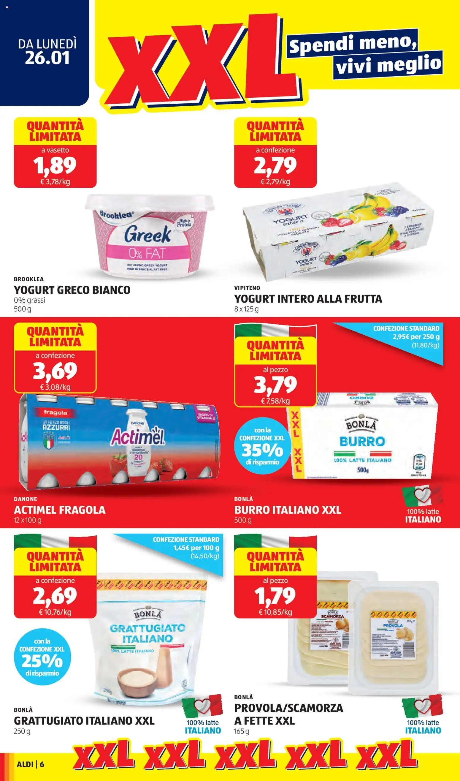 Volantino Aldi del 26.01.2026 | Pagina: 6 | Prodotti: Yogurt greco, Yogurt, Frutta, Latte