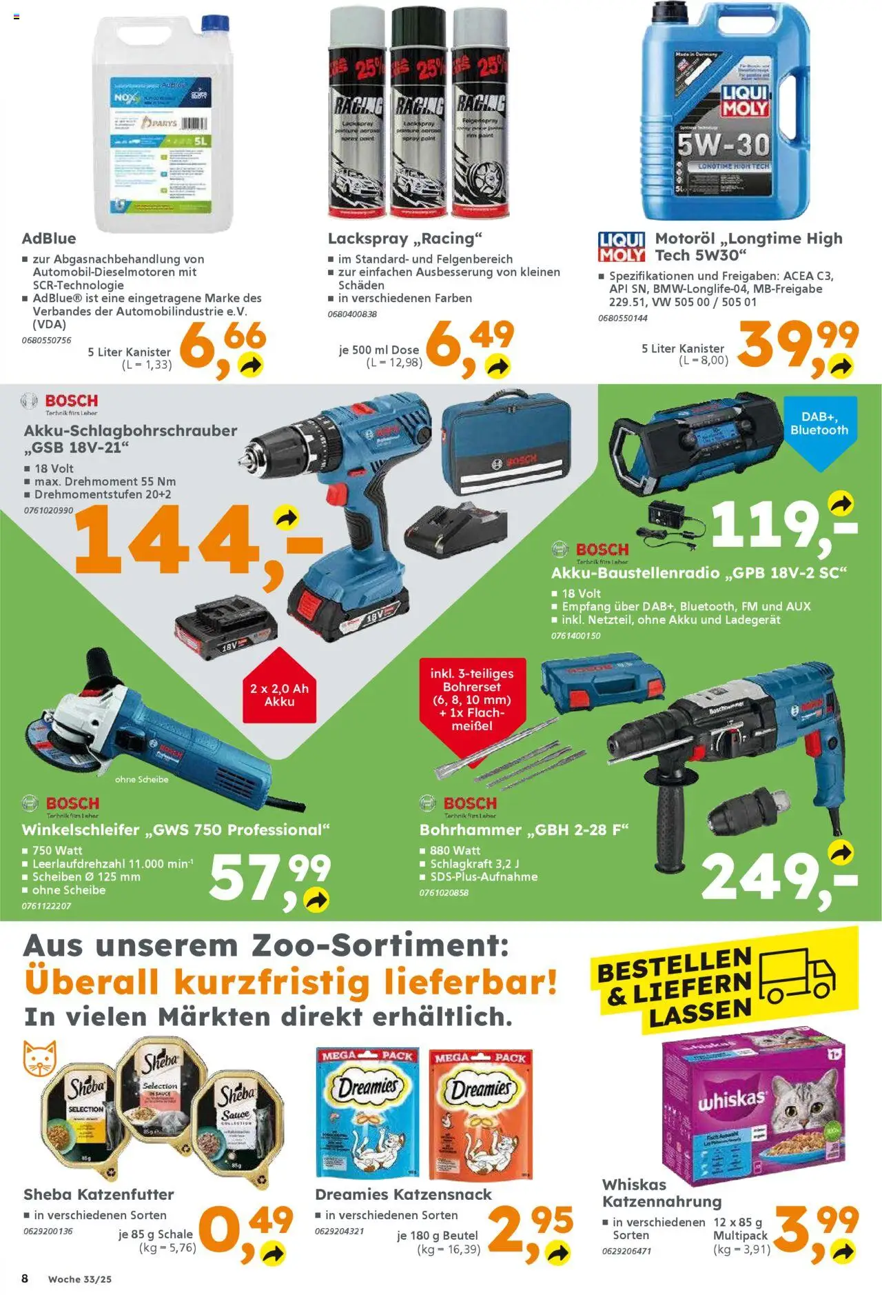 Globus Baumarkt Prospekt 	 - gültig ab dem 11.08.2025 | Seite: 8 | Produkte: Bosch, Katzenfutter, Ladegerät, Whiskas