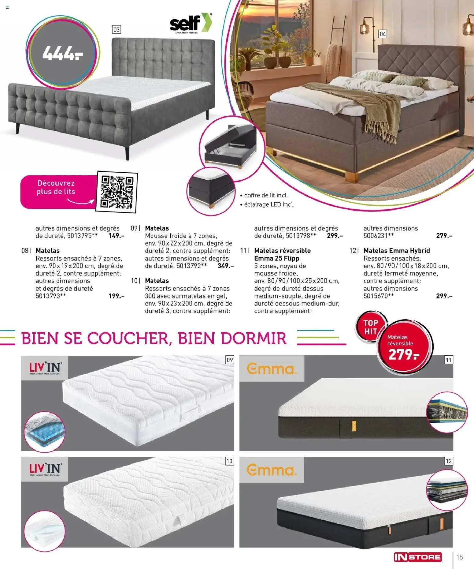 {H1} | Page: 15 | Produits: Surmatelas, Mousse, Lit, Matelas