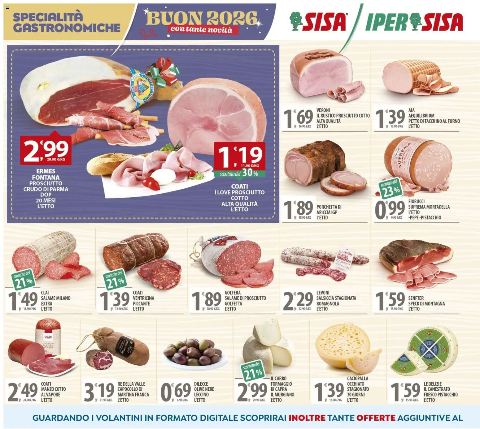 Volantino SISA del 27.12.2025 | Pagina: 4 | Prodotti: Porchetta, Prosciutto Cotto, Manzo, Formaggio