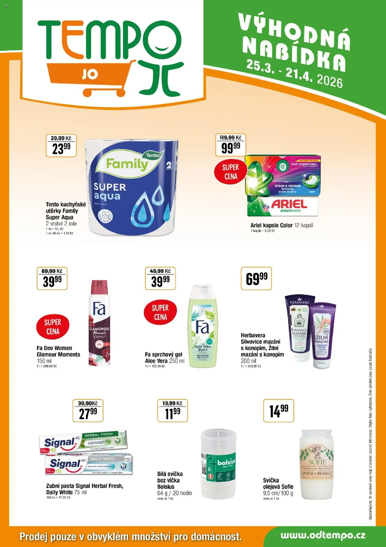 Tempo leták - JO od 25.03.2026 | Strana: 8 | Produkty: Sprchový gel, Aloe vera, Ariel kapsle, Slivovice