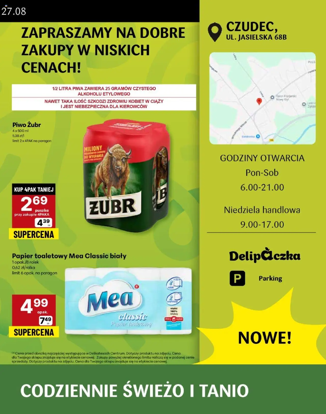 Delikatesy Centrum Gazetka - Czudec Otwarcie od 19.08.2025 | Strona: 3 | Produkty: Piwo żubr, Papier toaletowy, Piwo