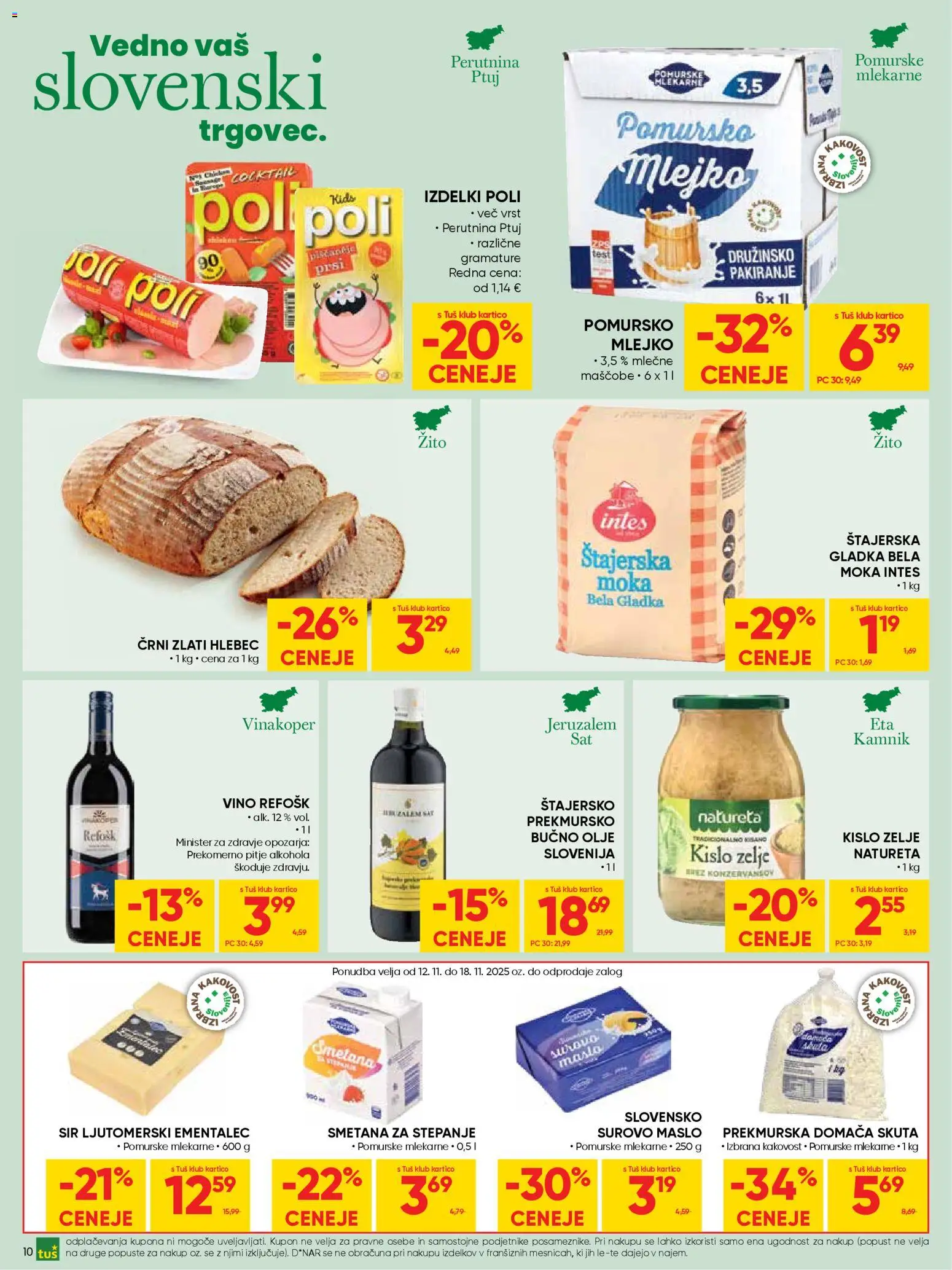Novi Tuš katalog ponudbe – veljaven od 12.11.2025 | Stran: 10 | Izdelki: Moka, Sir, Olje, Zelje