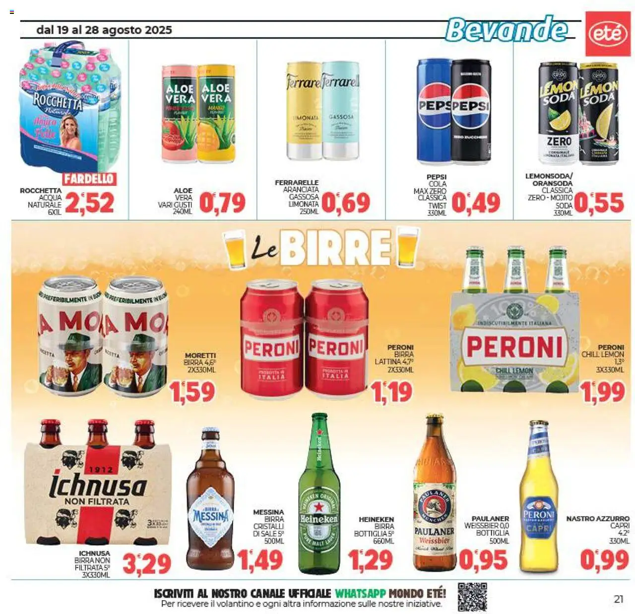 Volantino Eté del 19.08.2025 | Pagina: 21 | Prodotti: Limonata, Sale, Heineken, Bottiglia