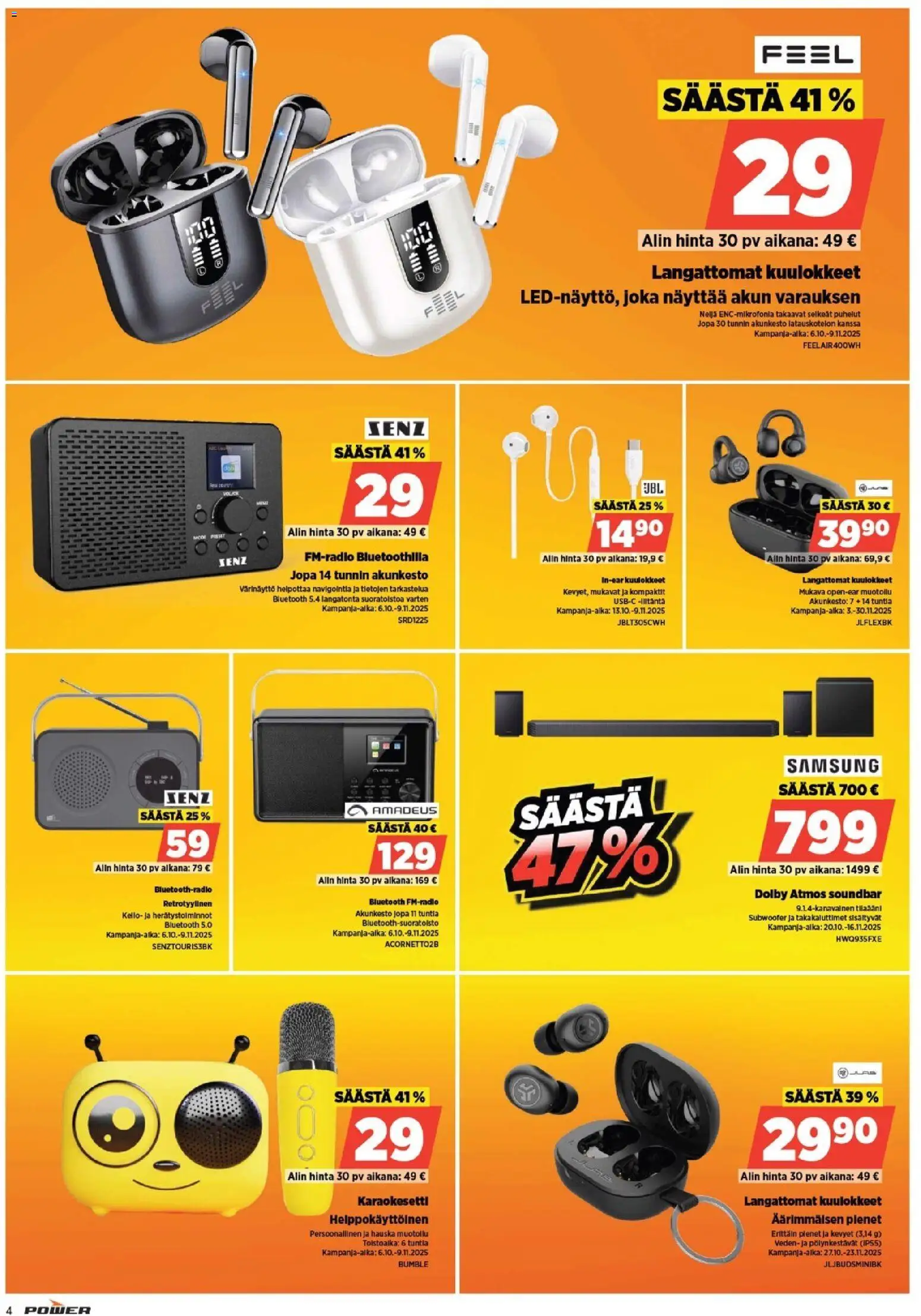 Power tarjoukset – voimassa 03.11.2025 alkaen | Sivu: 4 | Tuotteet: Soundbar, Kello, Langattomat kuulokkeet, Kuulokkeet