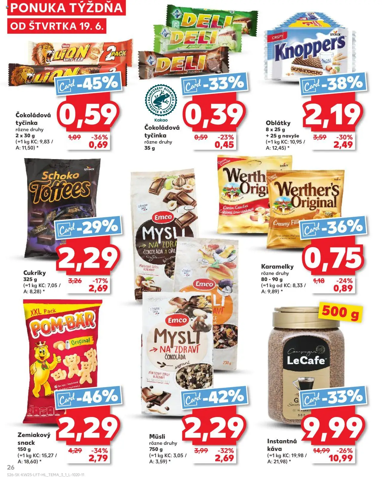 Nové Kaufland akcie – leták je platný od 19.06.2025 | Strana: 26 | Produkty: Káva, Čokoláda, Cukríky, Kakao