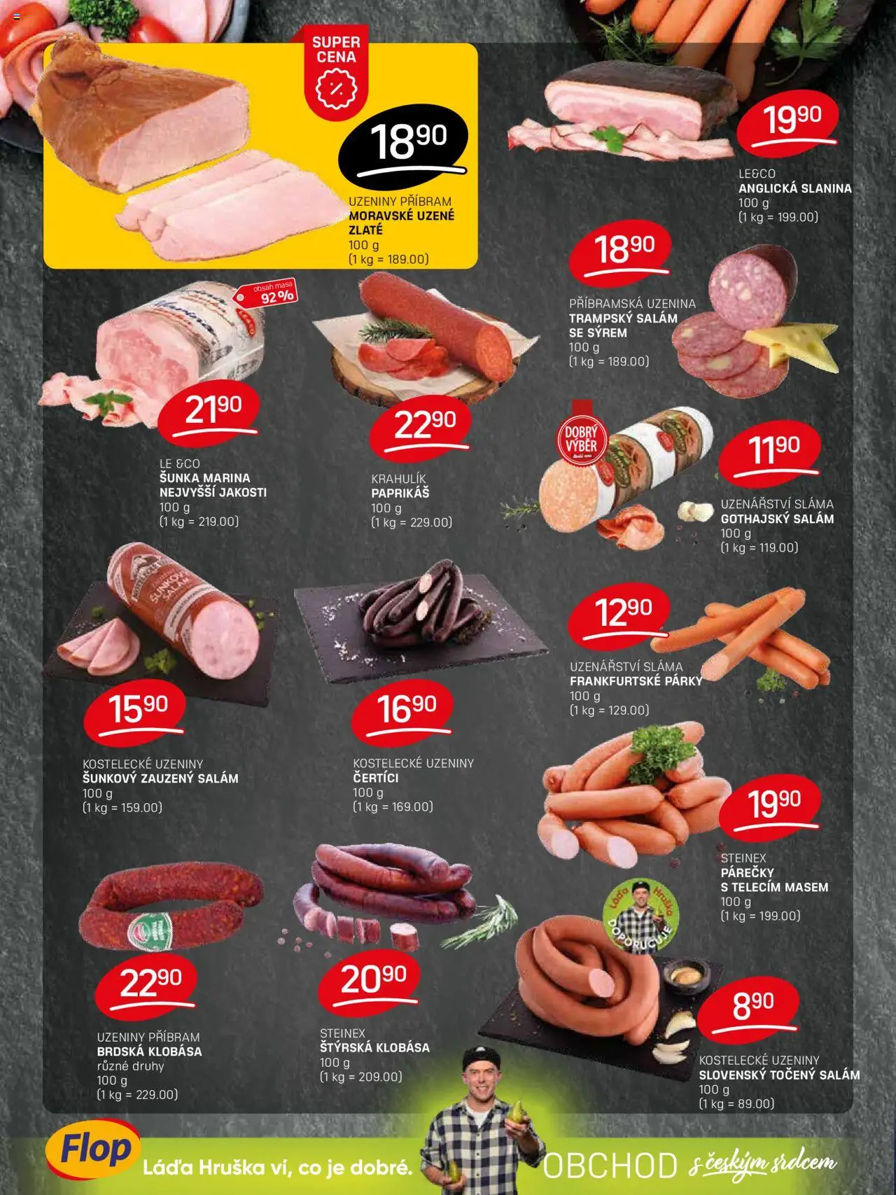 Flop leták od 22.10.2025 | Strana: 2 | Produkty: Salám, Točený salám, Gothajský salám, Slanina