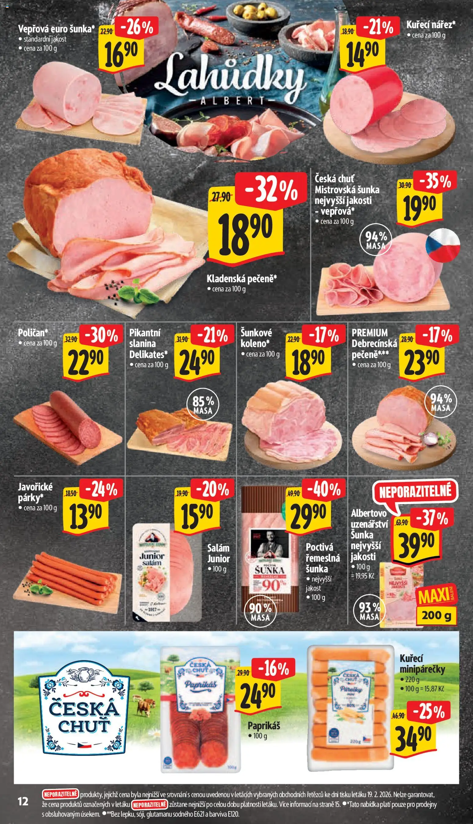 Albert leták - Supermarket od 25.02.2026 | Strana: 20 | Produkty: Salám, Šunka, Slanina