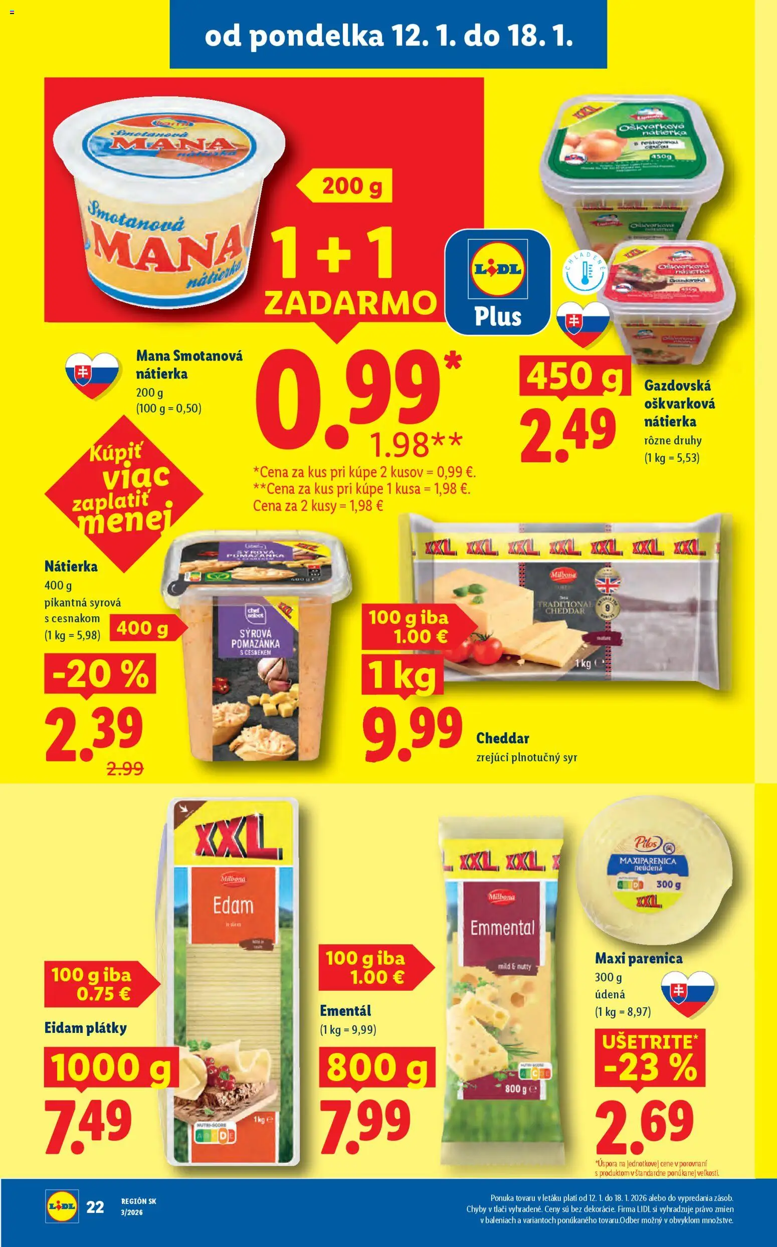 Nové Lidl akcie – leták je platný od 12.01.2026 | Strana: 22 | Produkty: Syr, Eidam