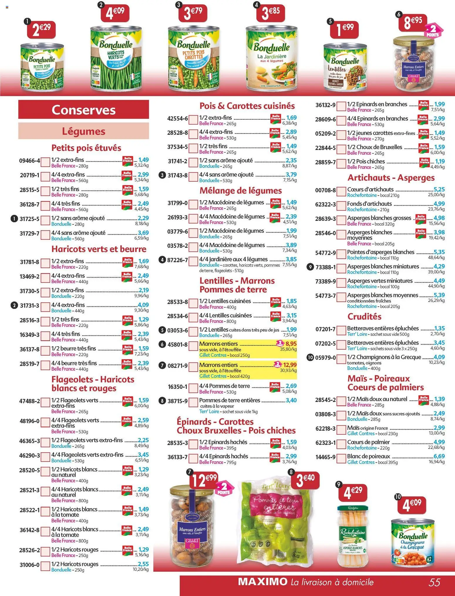 {H1} | Page: 55 | Produits: Mais, Haricots rouges, Pois chiches, Pommes de terre