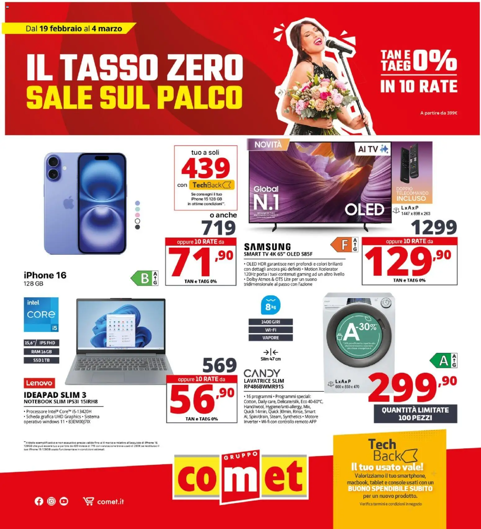 Volantino Comet del 19.02.2026 | Pagina: 1 | Prodotti: Iphone, Telecomando, smart TV, Samsung