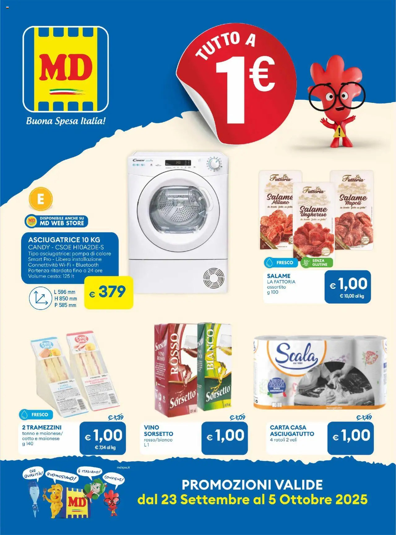 Volantino MD Discount del 23.09.2025 | Pagina: 2 | Prodotti: Salame, Maionese, Vino, Asciugatutto