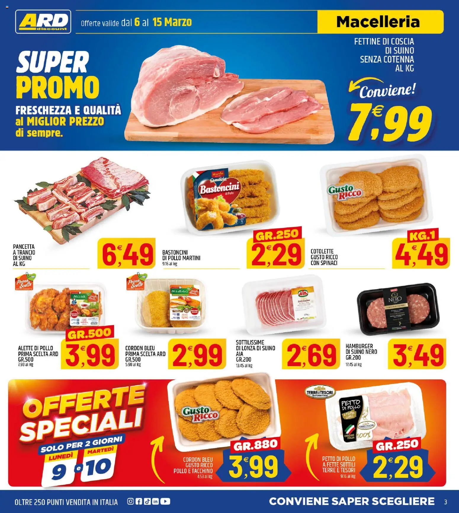Volantino ARD Discount del 06.03.2026 | Pagina: 3 | Prodotti: Petto di Pollo, Pollo, Suino, Hamburger